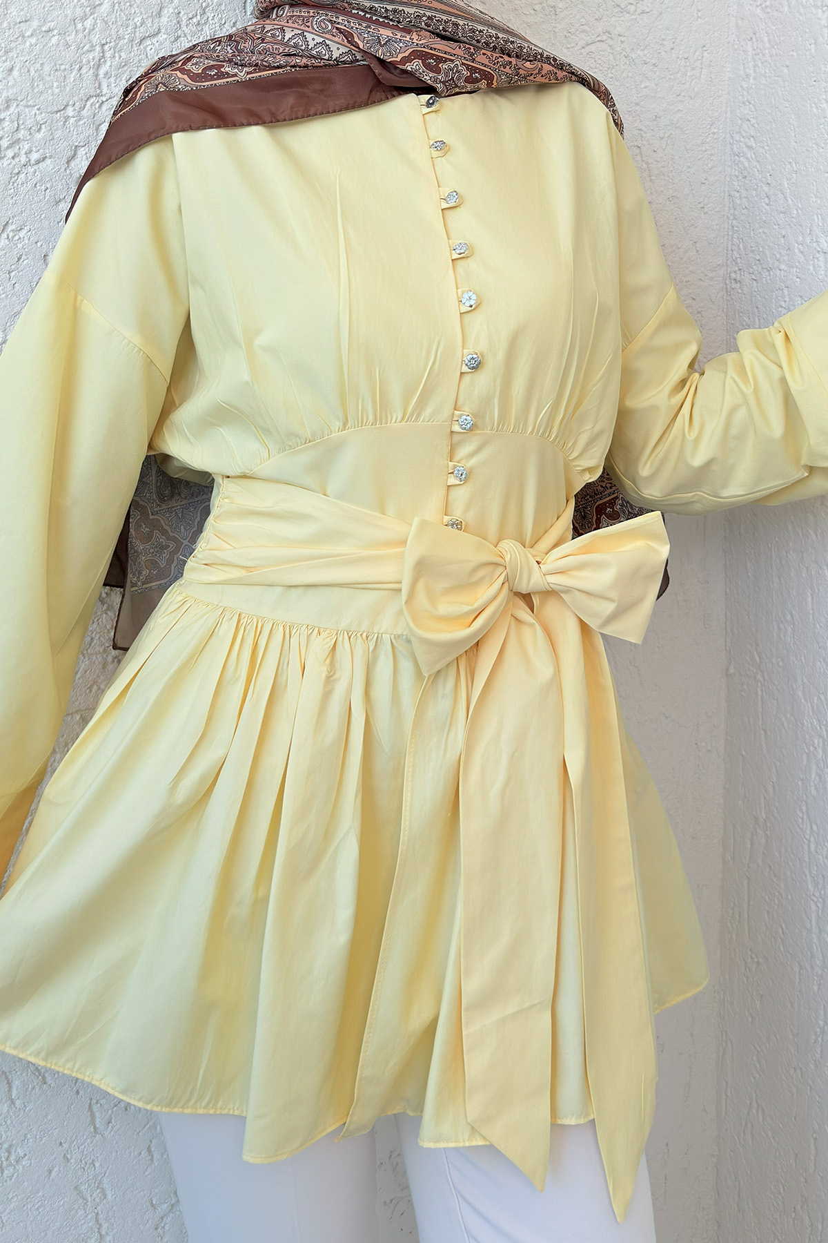 Kuşaklı Kimono Kol Tunik 2343 - SARI |  