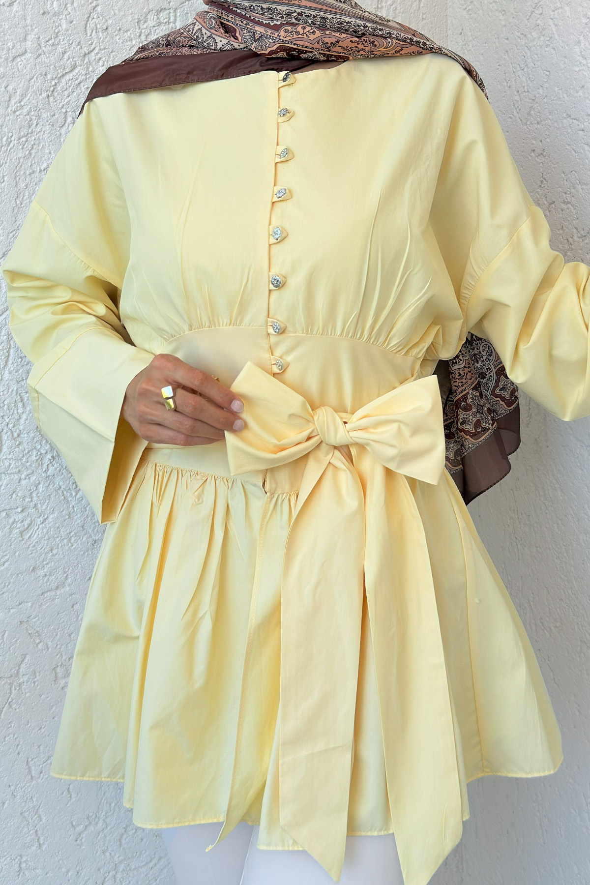 Kuşaklı Kimono Kol Tunik 2343 - SARI |  