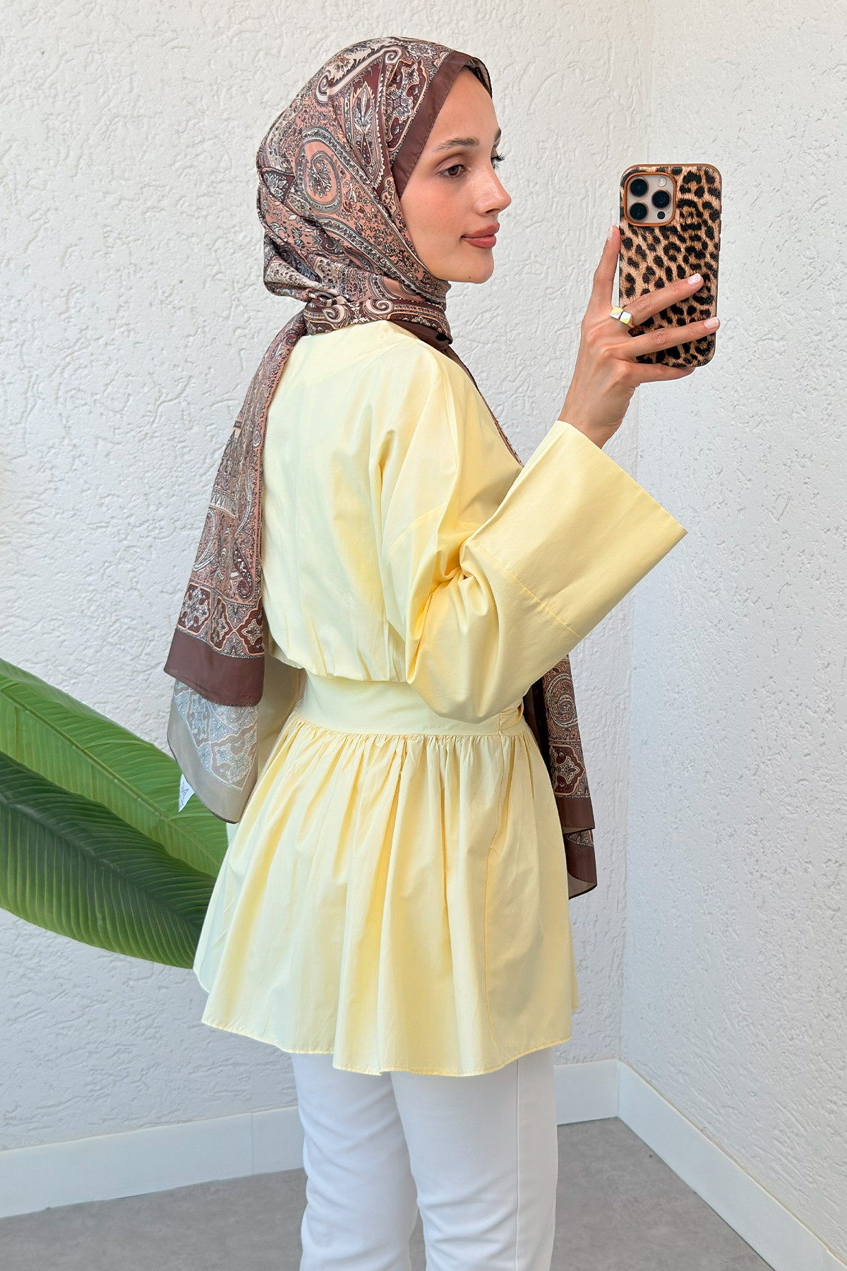 Kuşaklı Kimono Kol Tunik 2343 - SARI |  