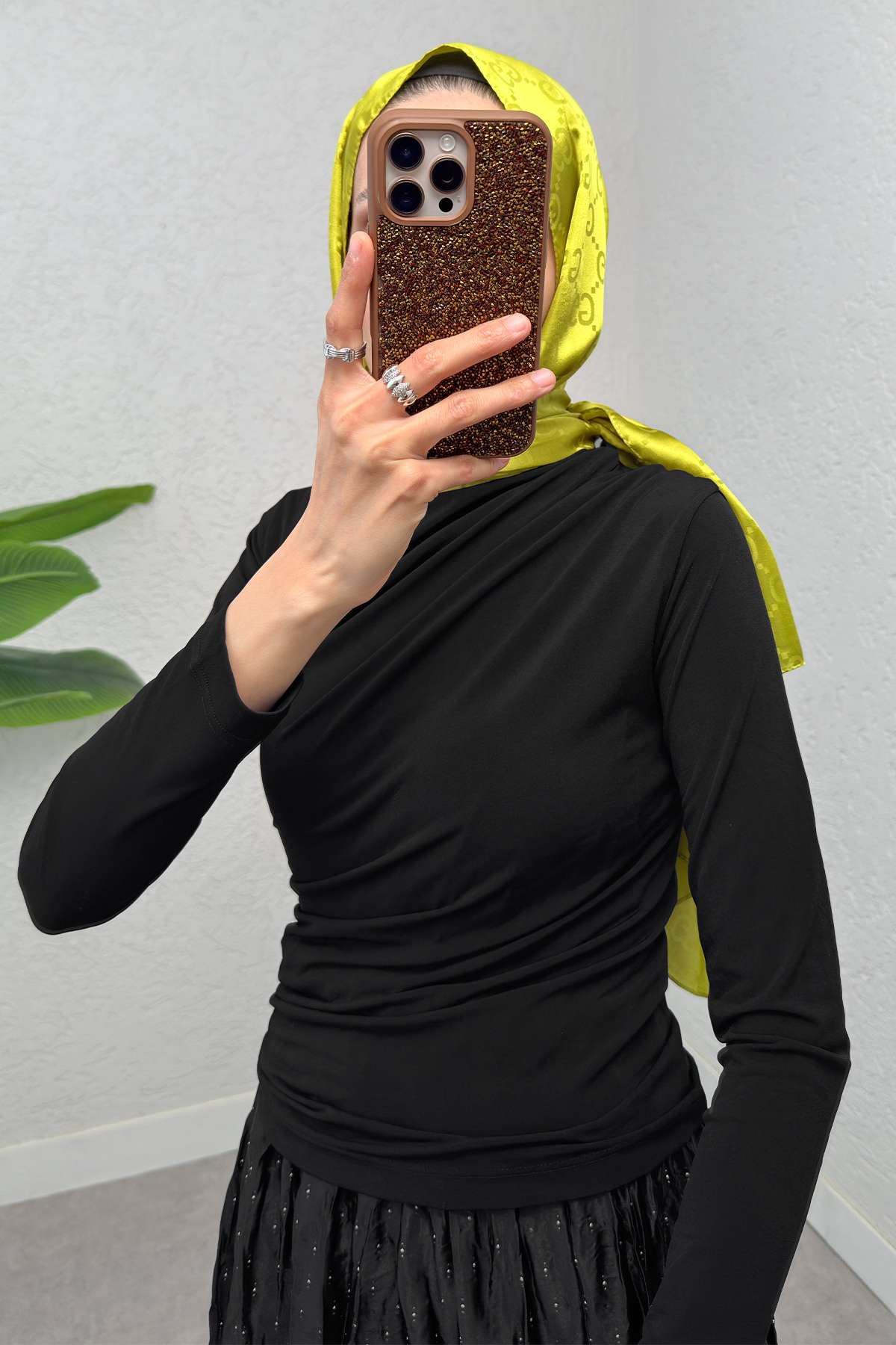 Büzgülü Tesettür Bluz 24204 - SİYAH |  