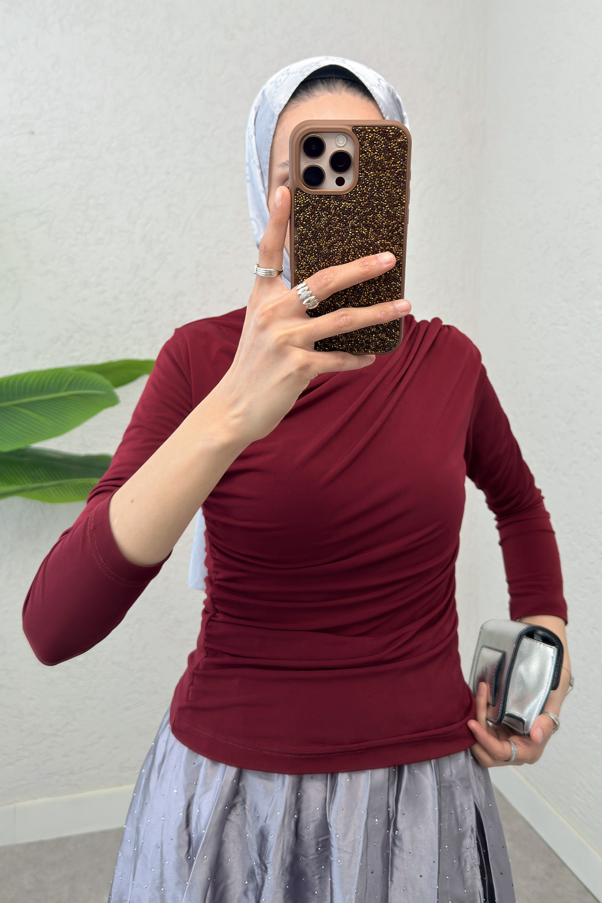 Büzgülü Tesettür Bluz 24204 - BORDO |  