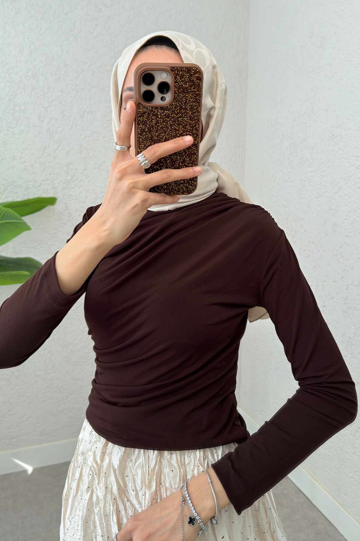 Büzgülü Tesettür Bluz 24204 - KAHVERENGİ |  