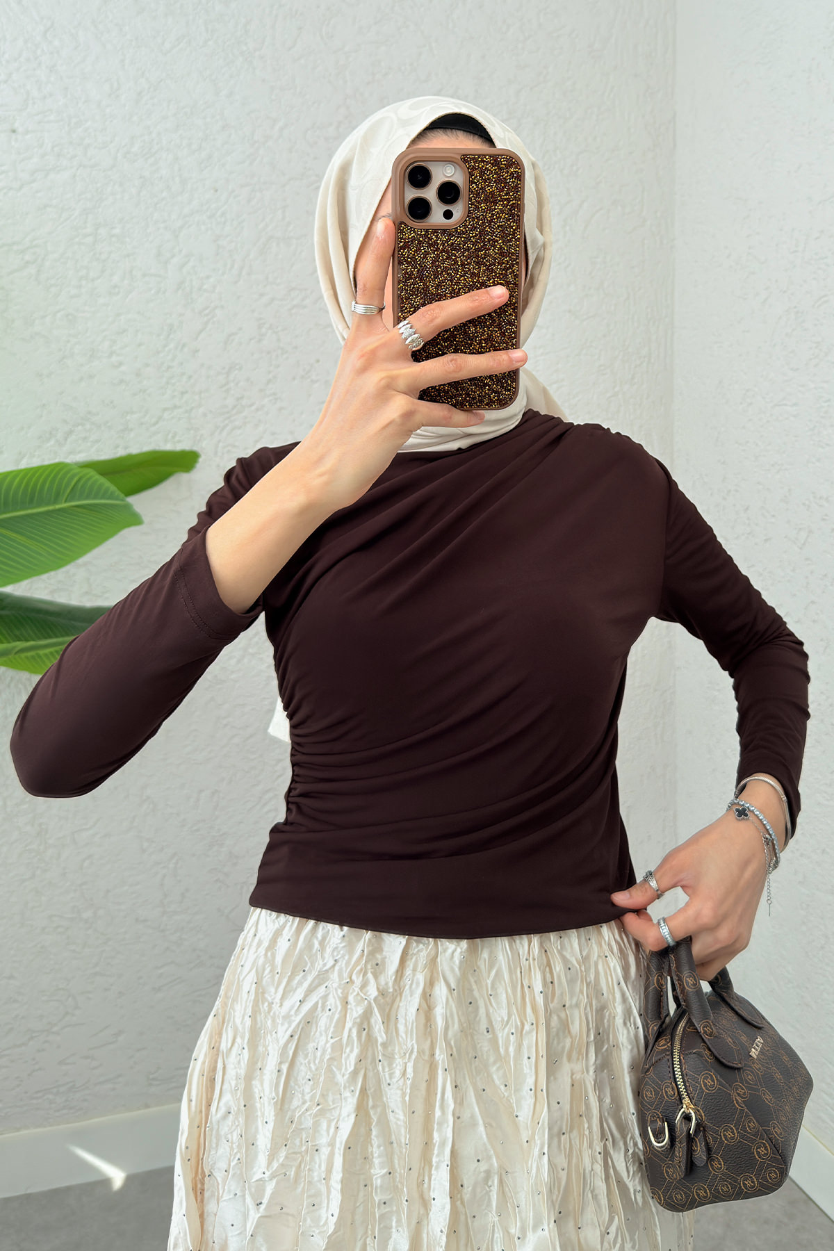 Büzgülü Tesettür Bluz 24204 - KAHVERENGİ |  