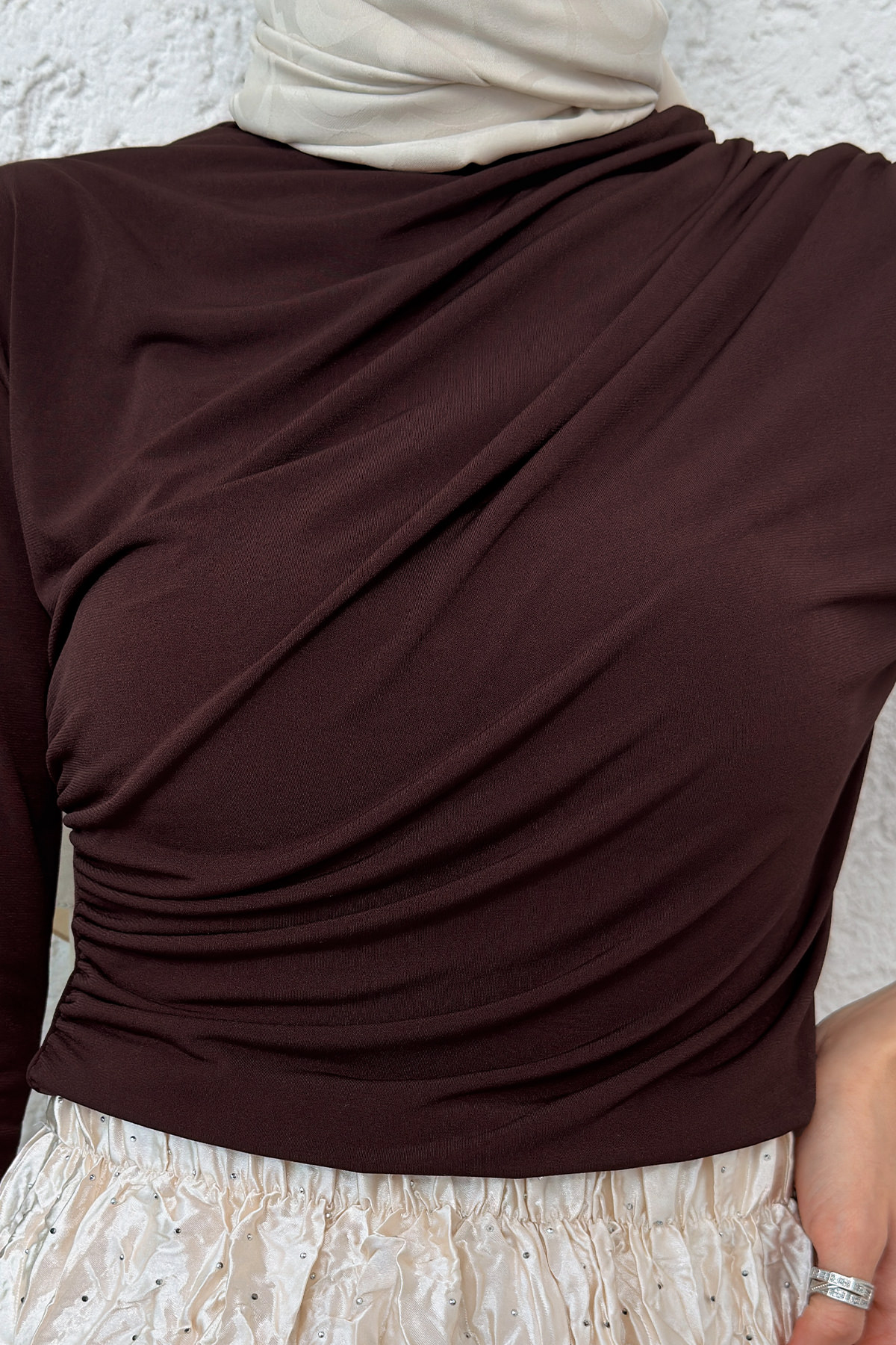 Büzgülü Tesettür Bluz 24204 - KAHVERENGİ |  