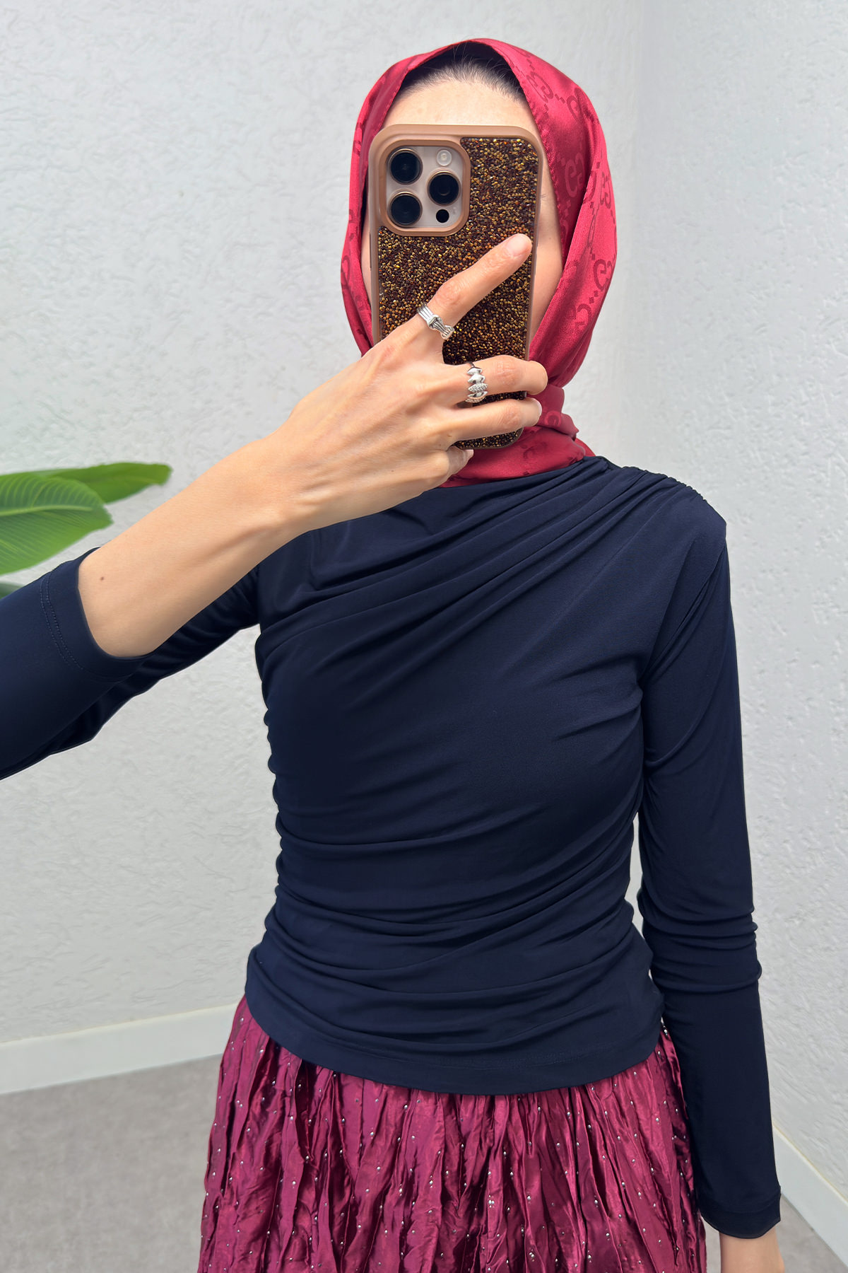 Büzgülü Tesettür Bluz 24204 - LACİVERT |  