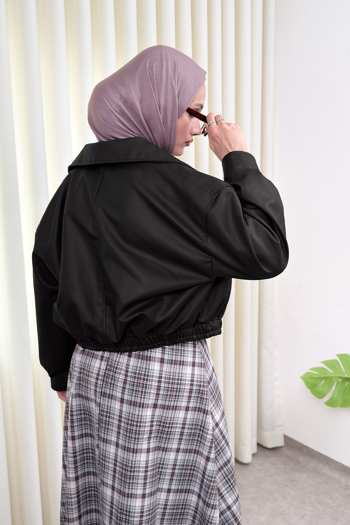 Beli Lastikli Suni Deri Ceket 2016 - SİYAH |  