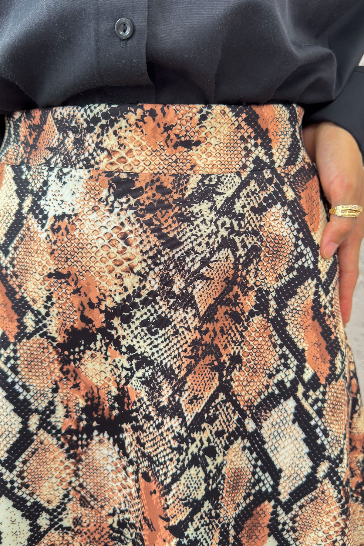 Fütüristik Desen Scuba Etek 2019 - BEJ |  