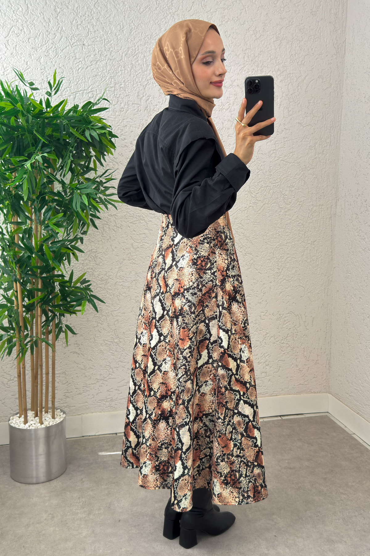 Fütüristik Desen Scuba Etek 2019 - BEJ |  