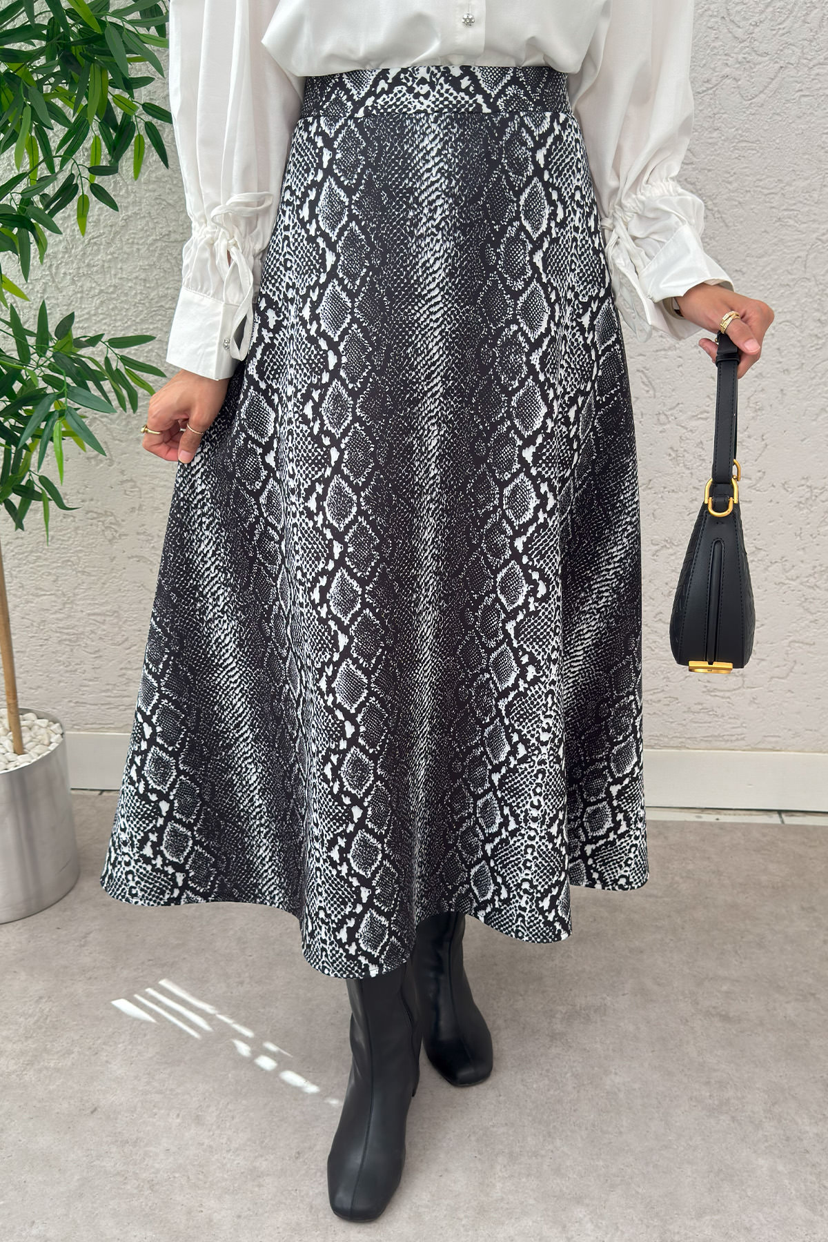 Fütüristik Desen Scuba Etek 2019 - SİYAH |  