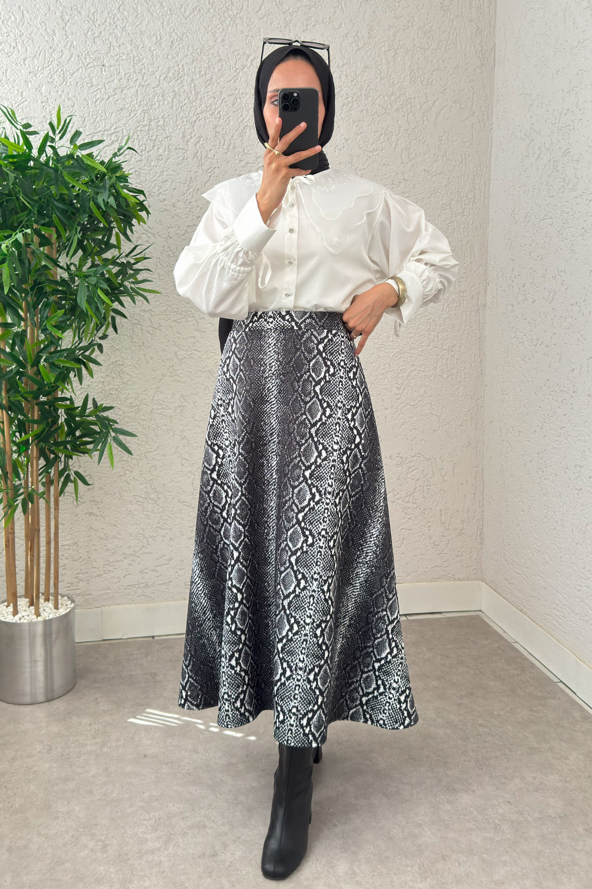 Fütüristik Desen Scuba Etek 2019 - SİYAH |  