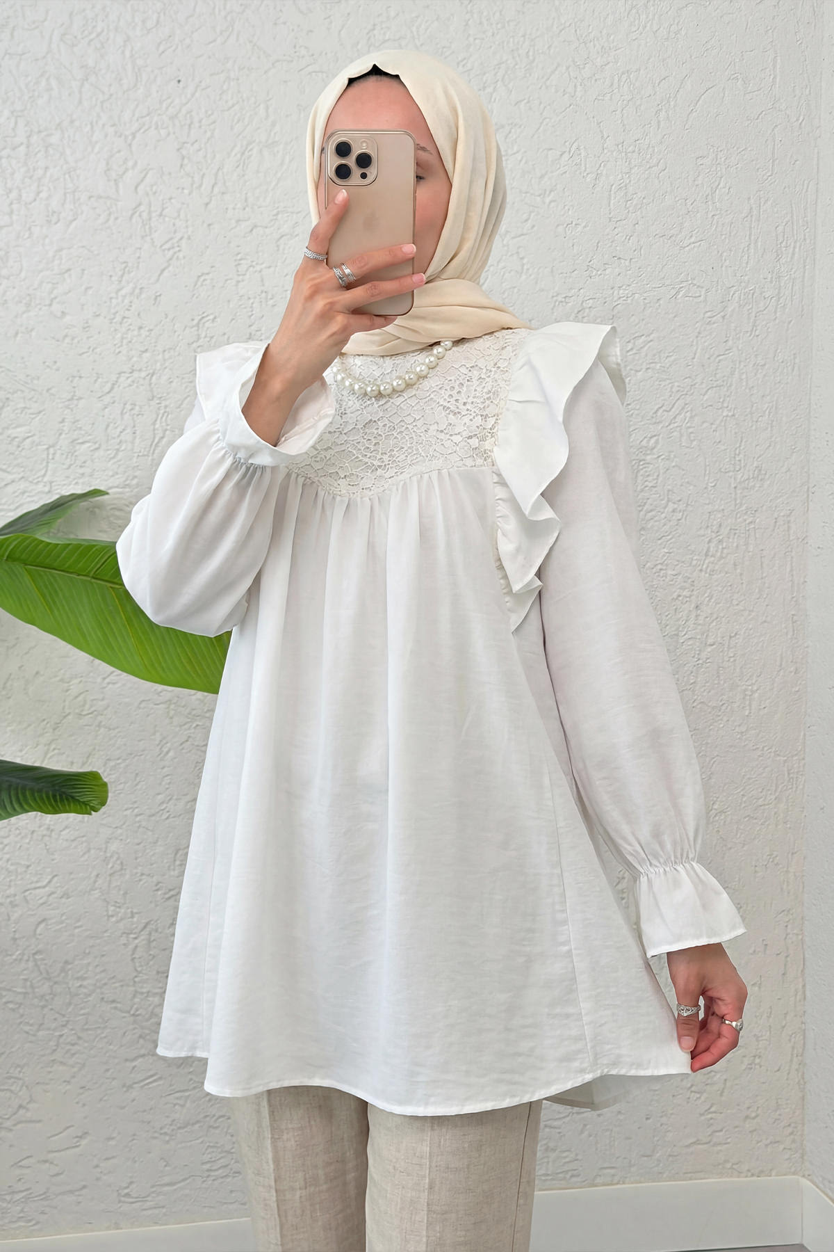 Omuz Fırfır Detaylı Tunik 2044 - BEYAZ |  