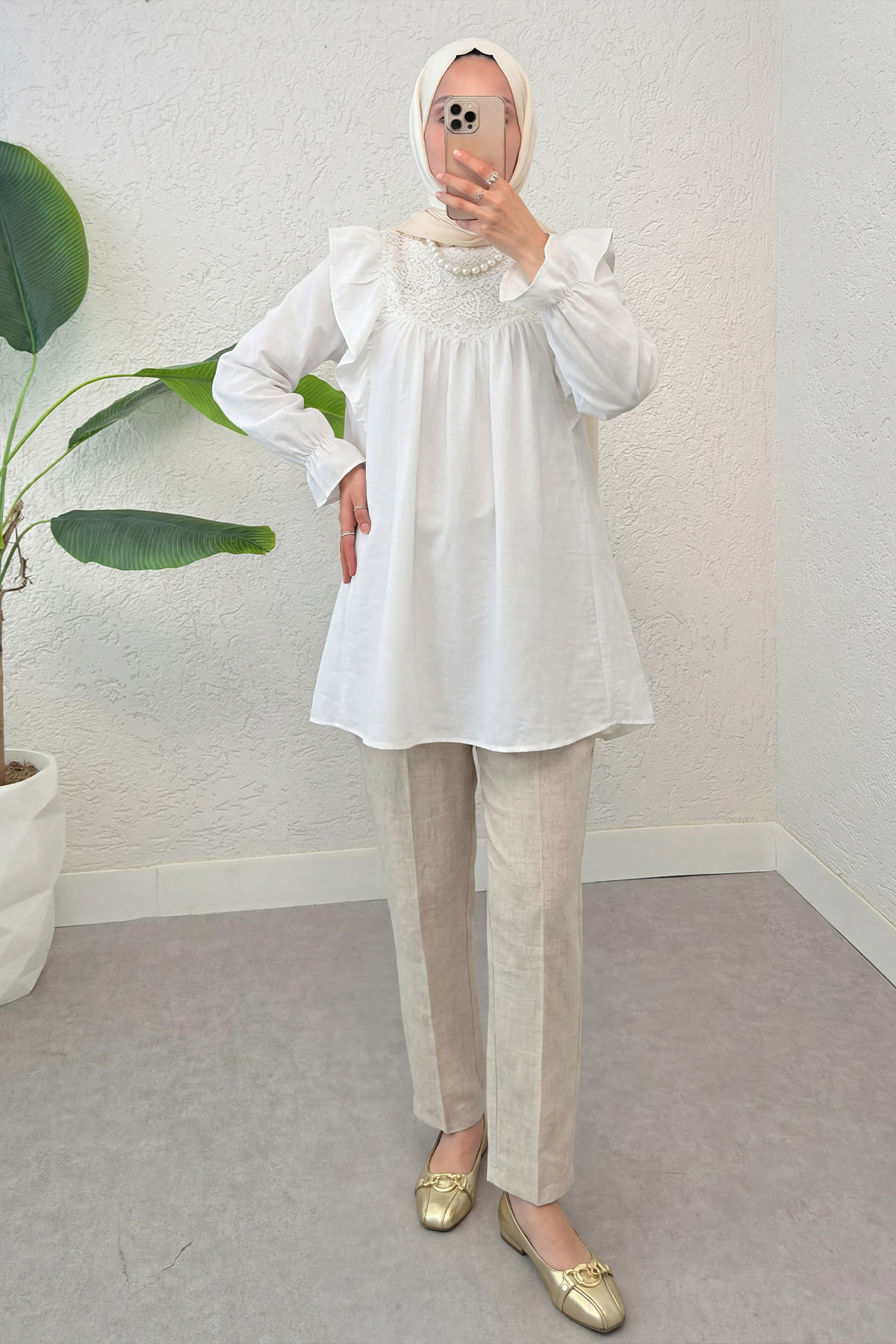 Omuz Fırfır Detaylı Tunik 2044 - BEYAZ |  