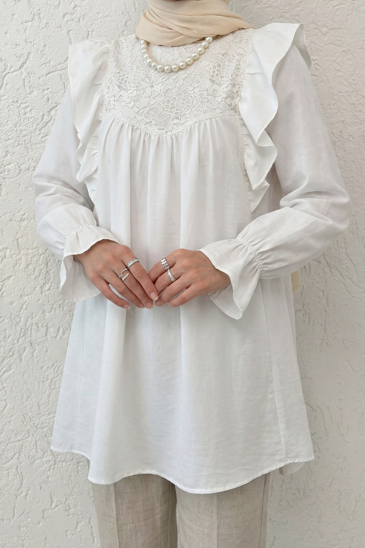 Omuz Fırfır Detaylı Tunik 2044 - BEYAZ |  