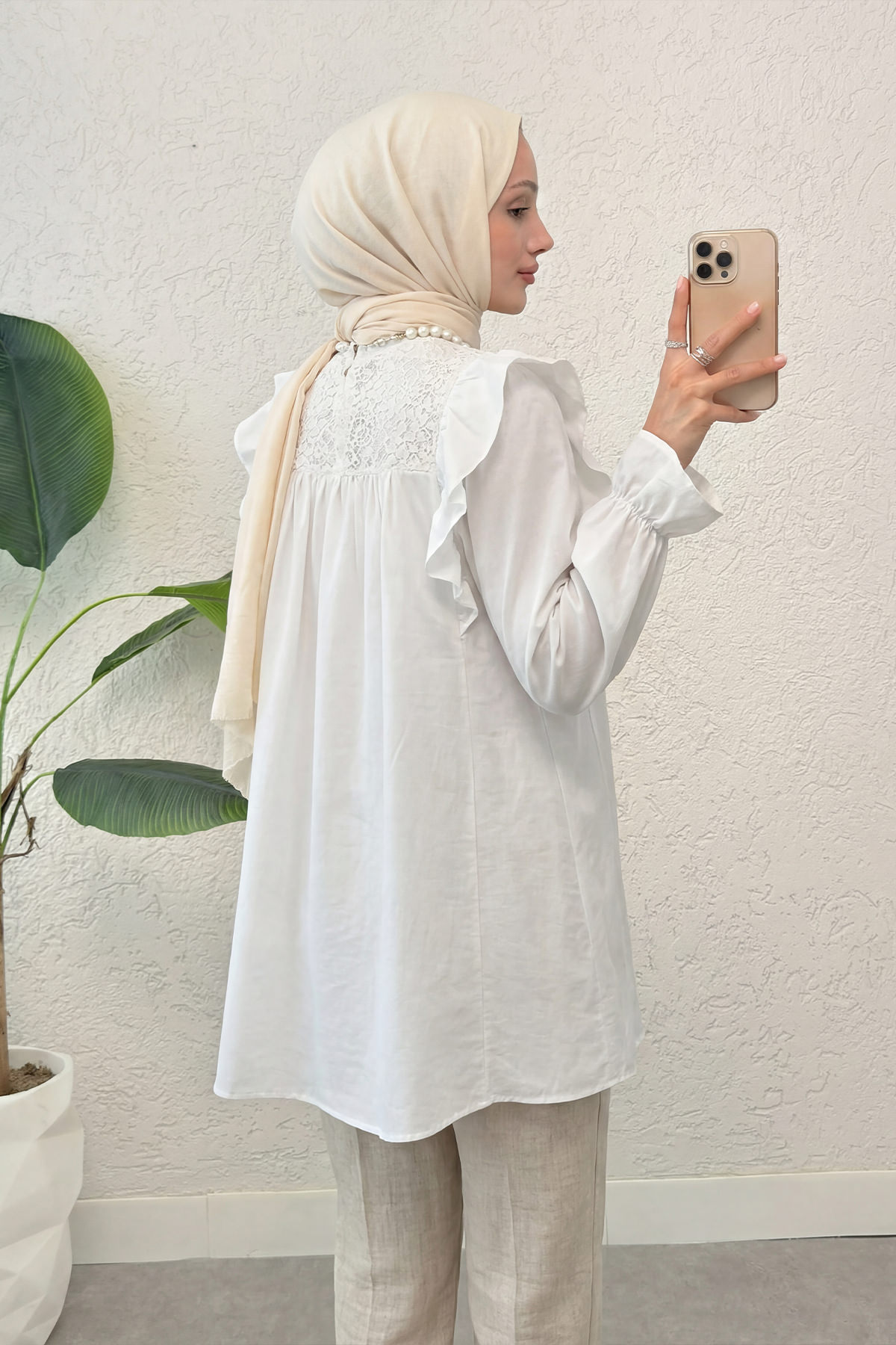 Omuz Fırfır Detaylı Tunik 2044 - BEYAZ |  