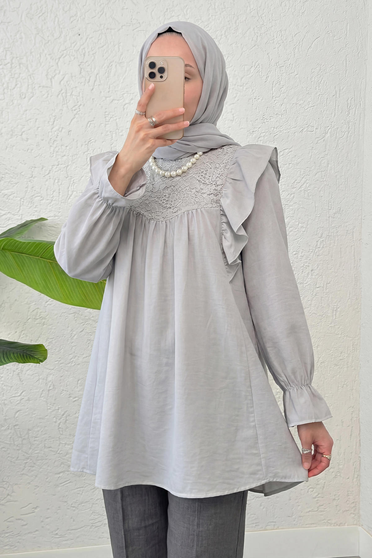 Omuz Fırfır Detaylı Tunik 2044 - GRİ |  