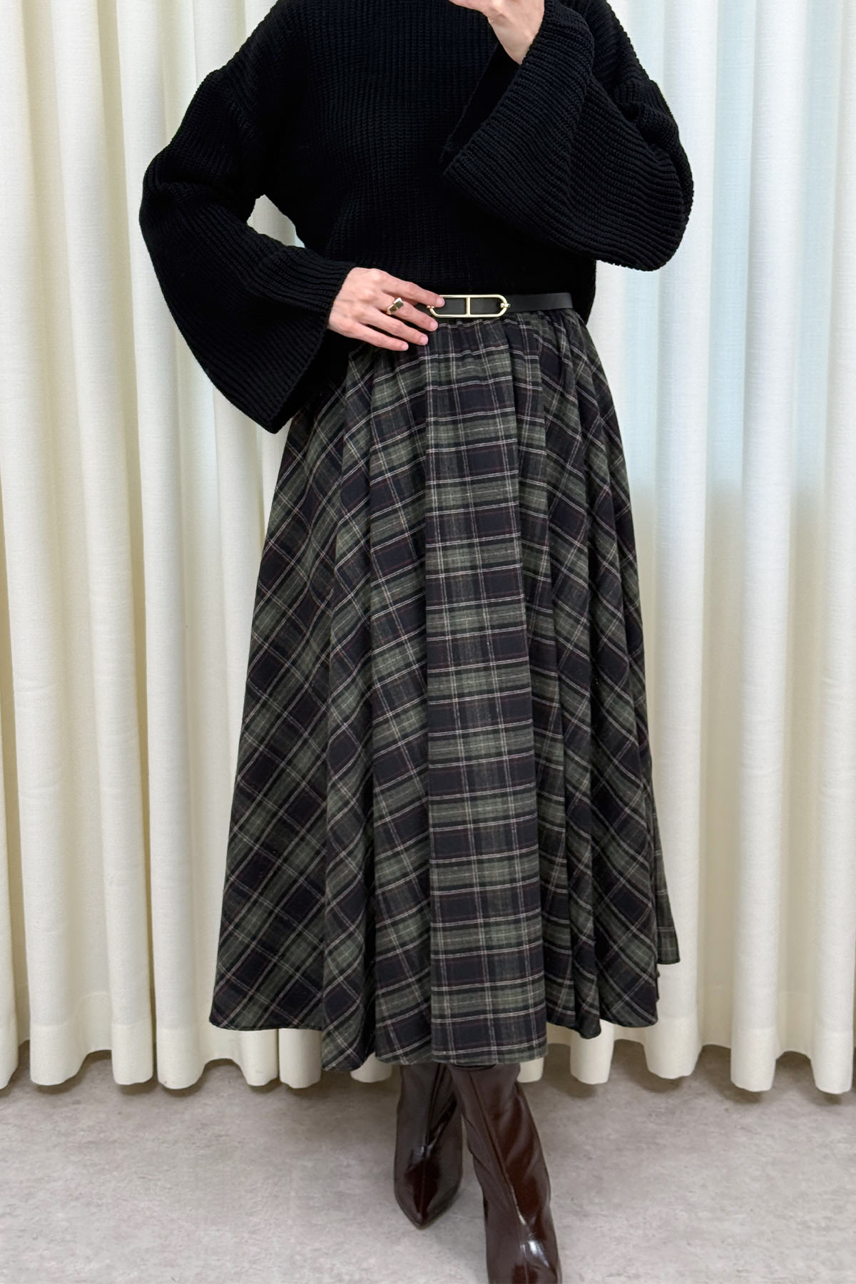 Kloş Ekoseli Etek 2045 - HAKİ |  