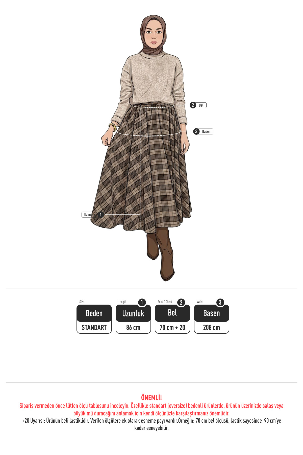 Kloş Ekoseli Etek 2045 - HAKİ |  