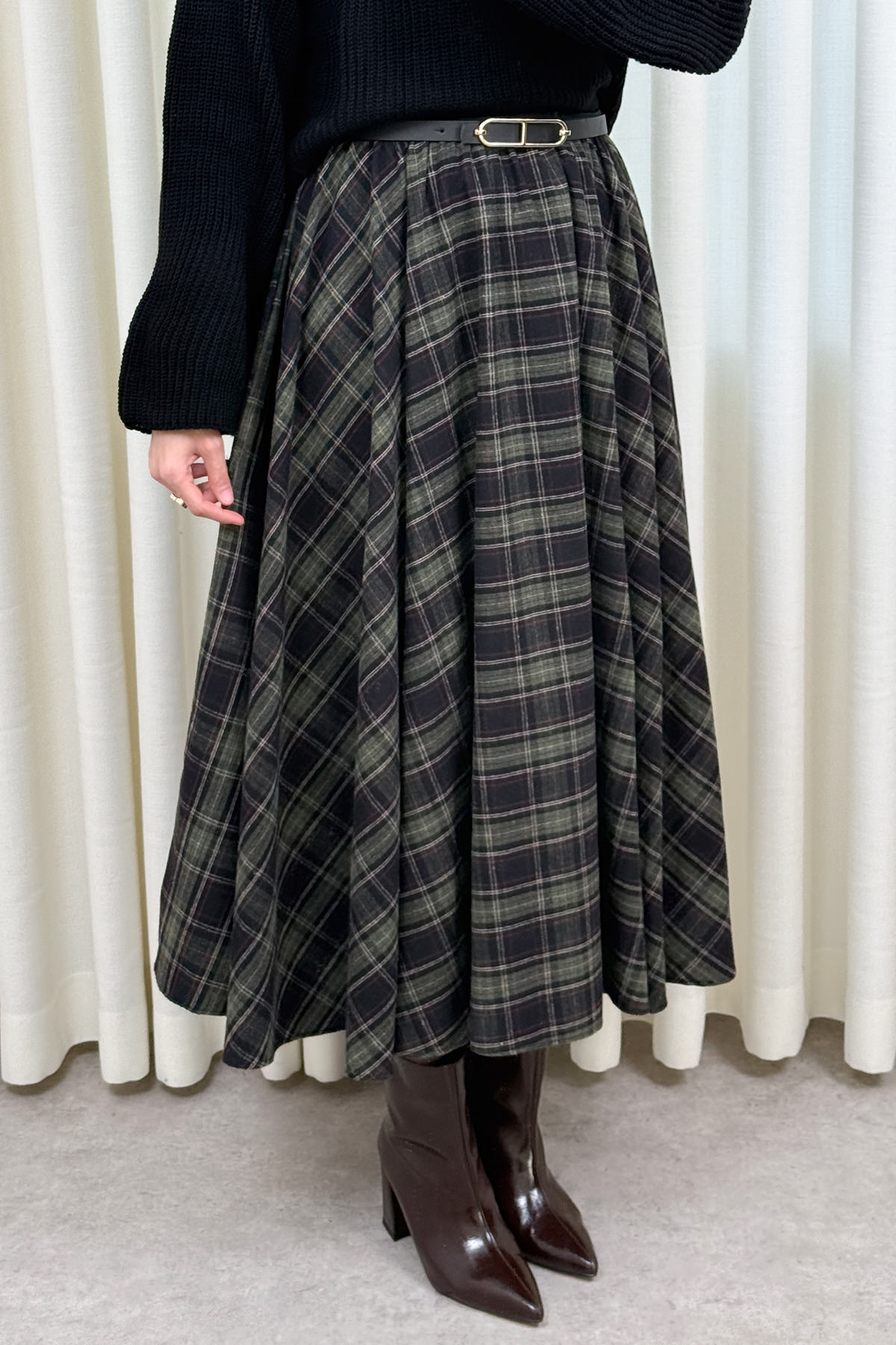 Kloş Ekoseli Etek 2045 - HAKİ |  