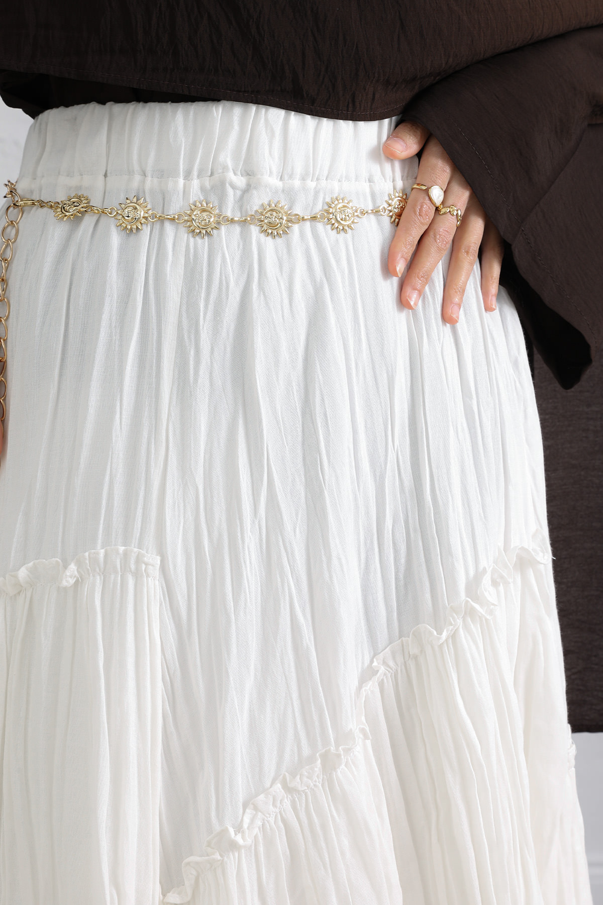 Lastik Bel Katlı Kraş Etek 2057 - BEYAZ |  