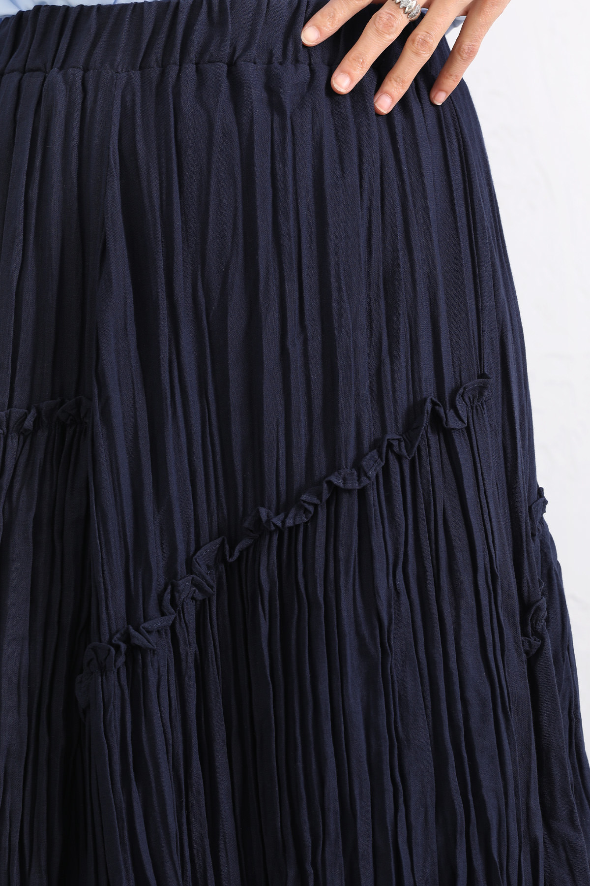 Lastik Bel Katlı Kraş Etek 2057 - LACİVERT |  