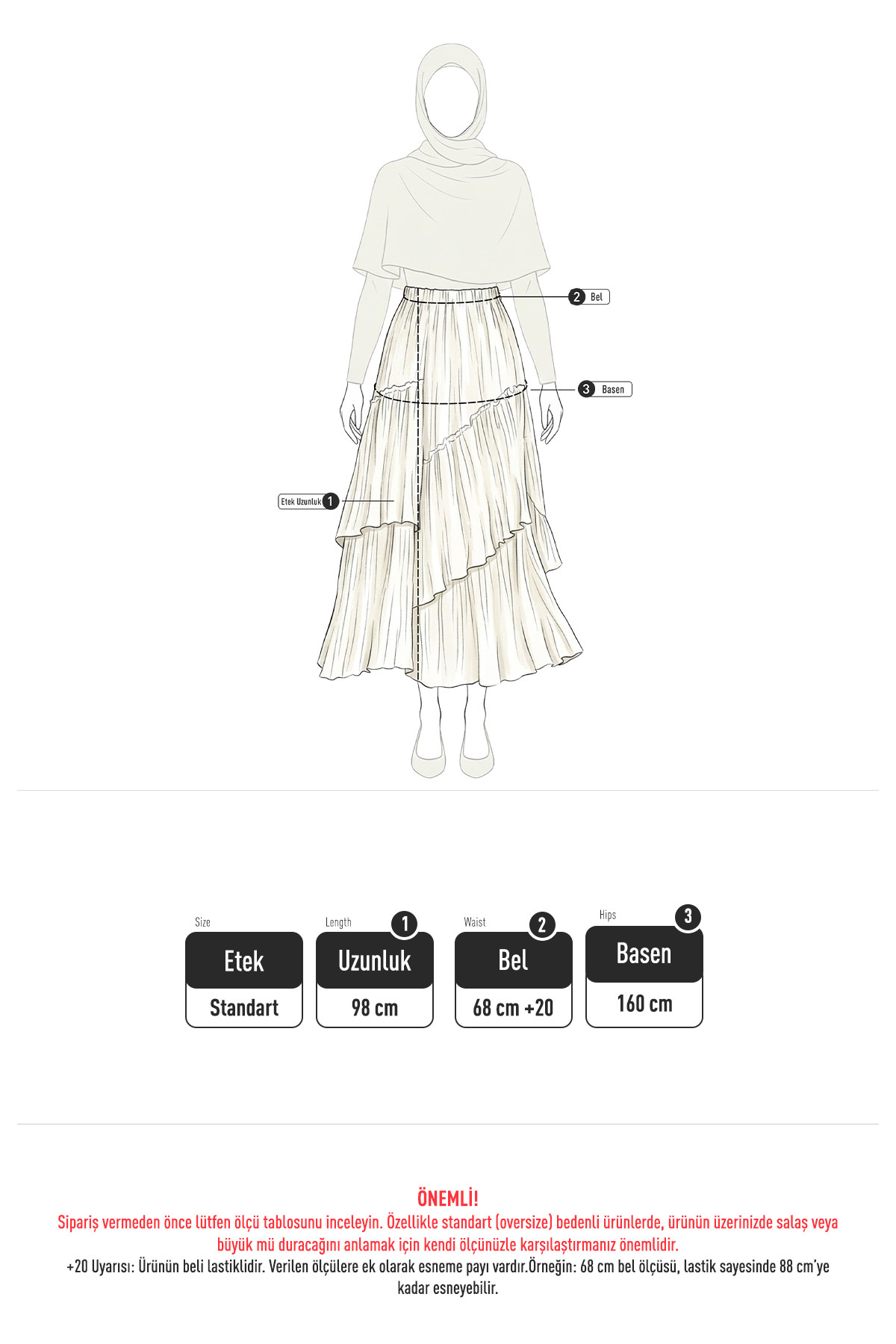 Lastik Bel Katlı Kraş Etek 2057 - SİYAH |  