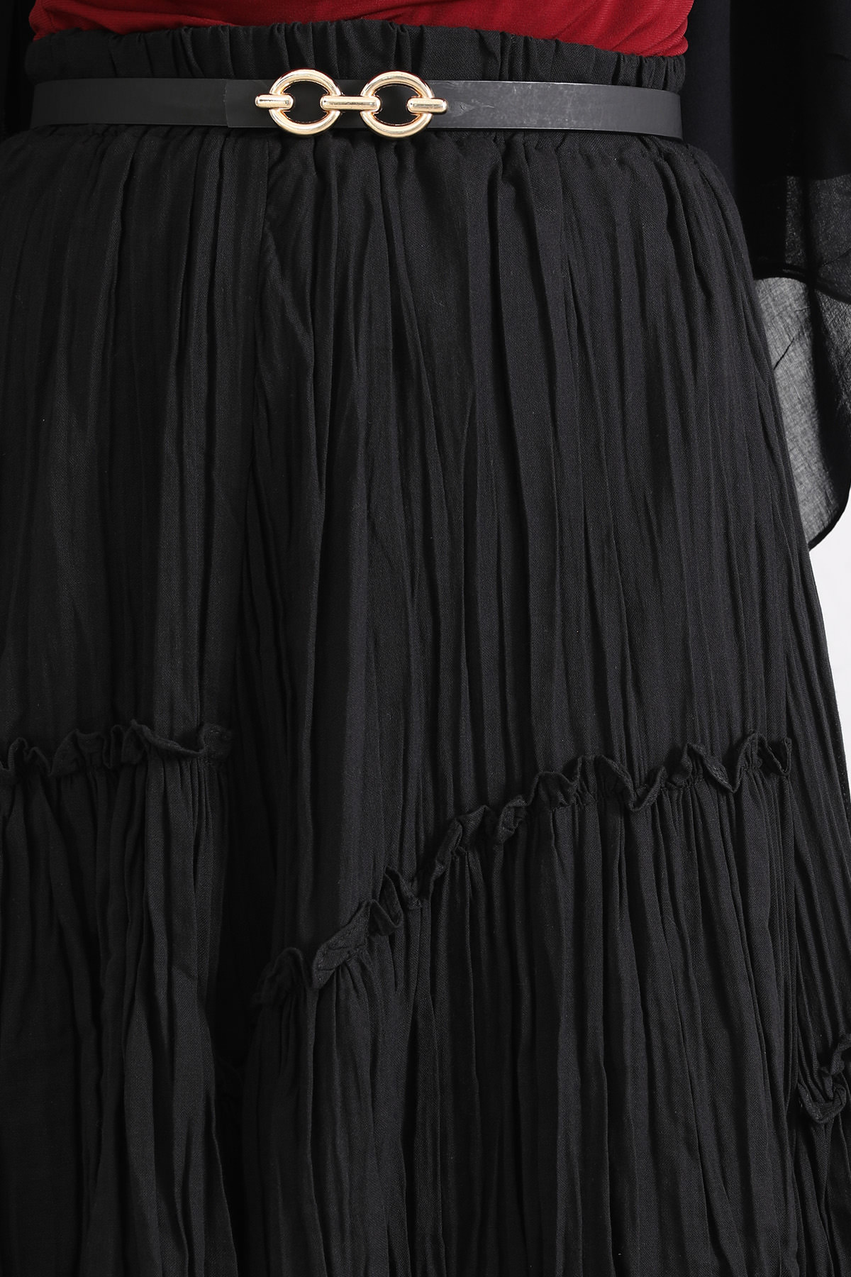 Lastik Bel Katlı Kraş Etek 2057 - SİYAH |  