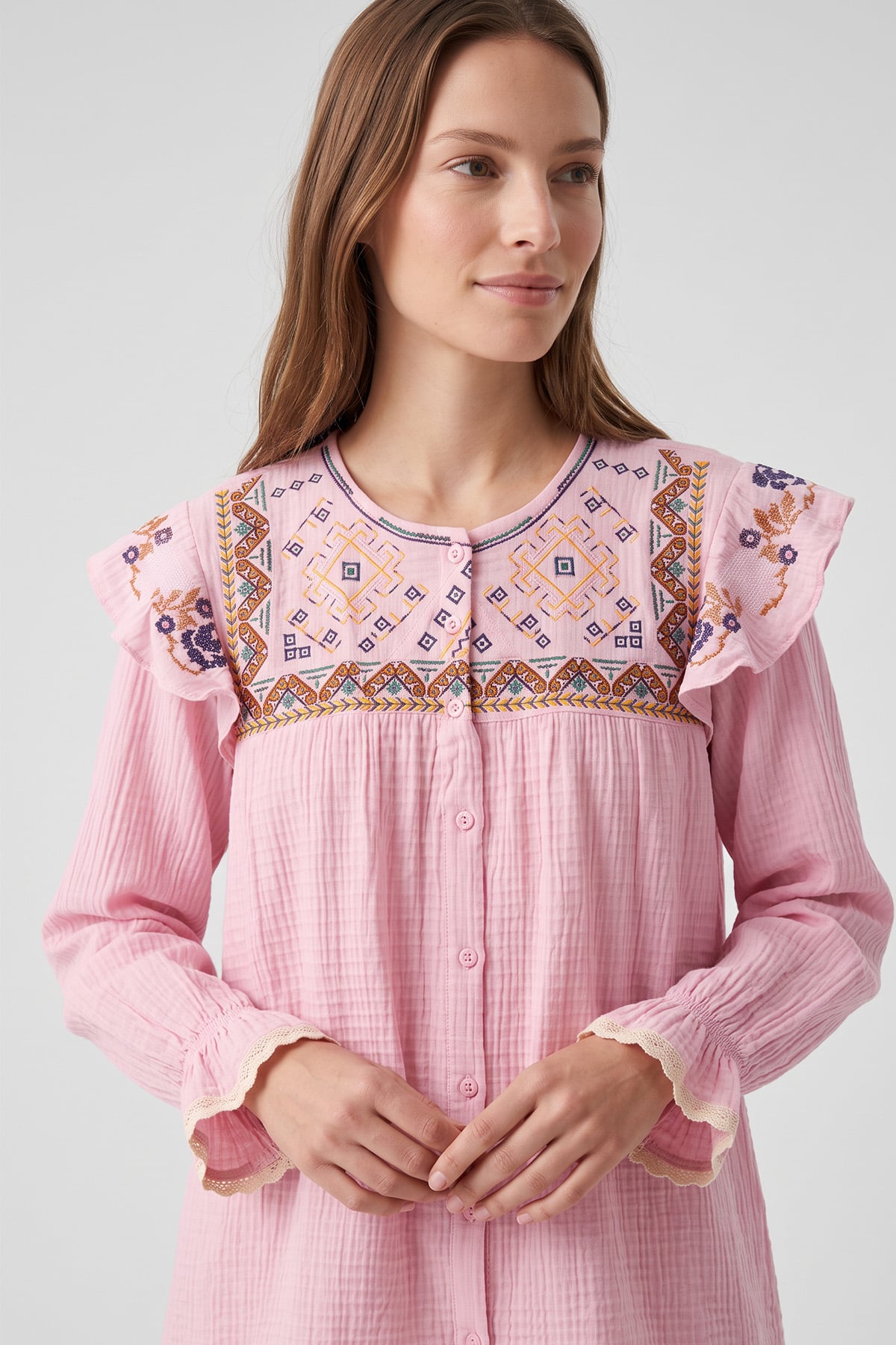 Etamin Nakışlı Tunik 2099 - PEMBE |  