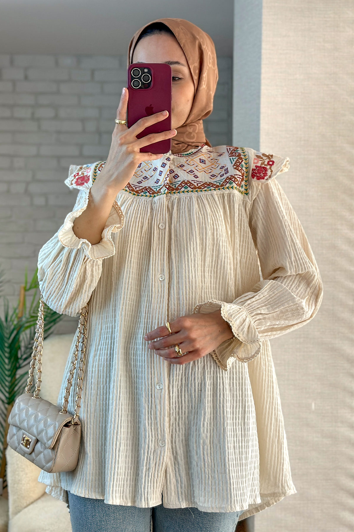 Etamin Nakışlı Tunik 2099 - KREM |  