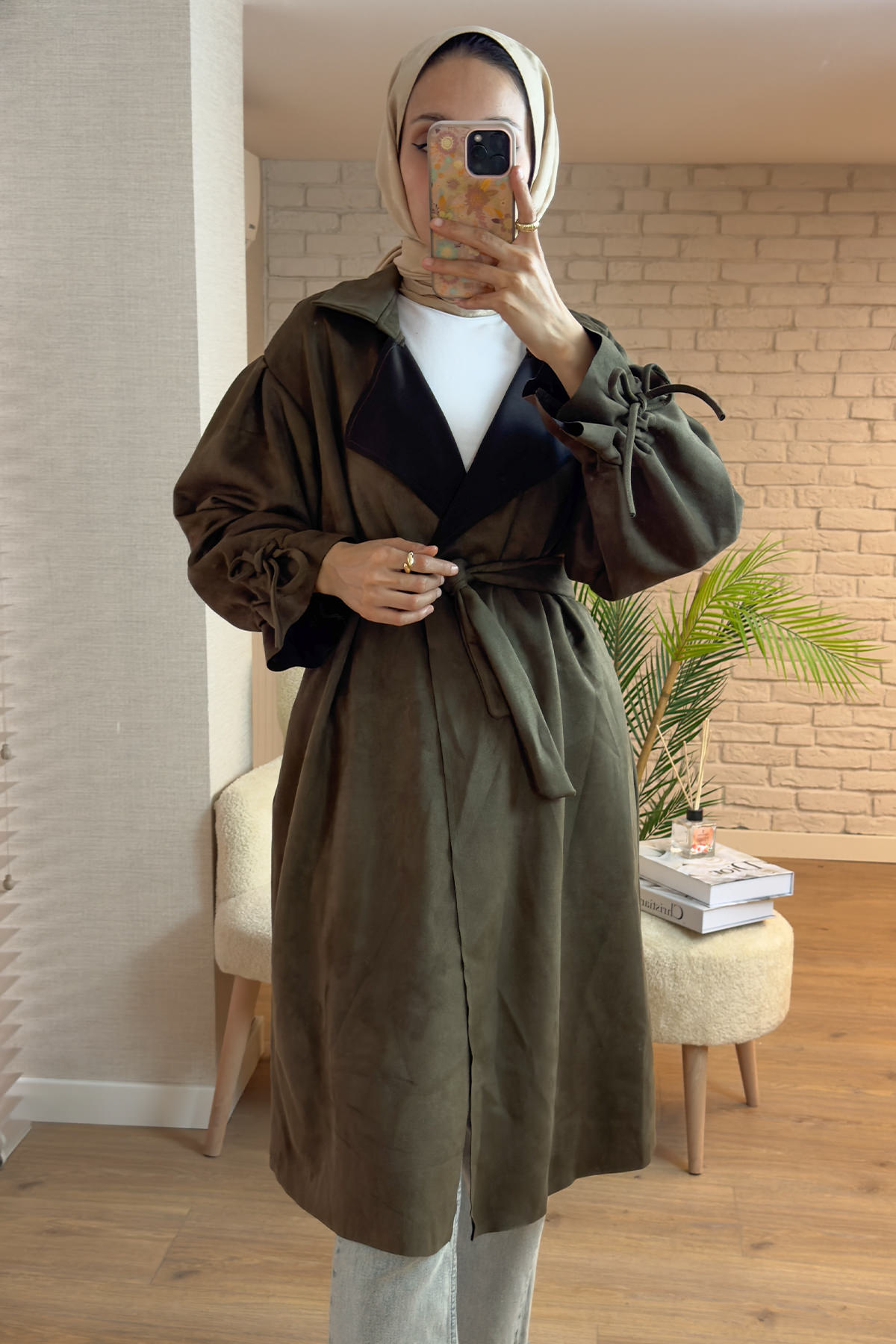 2160 Kuşak Detaylı Süet Kap - HAKİ |  