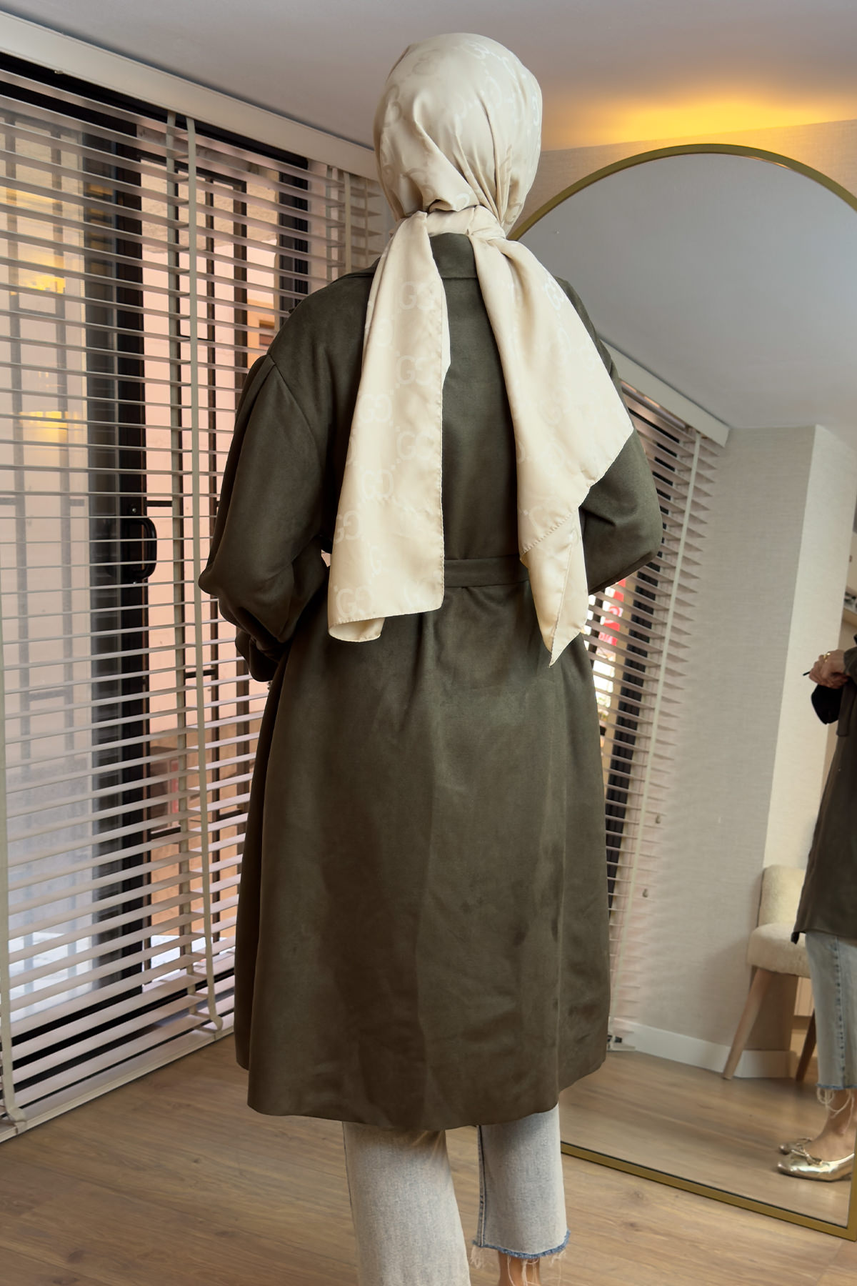 2160 Kuşak Detaylı Süet Kap - HAKİ |  