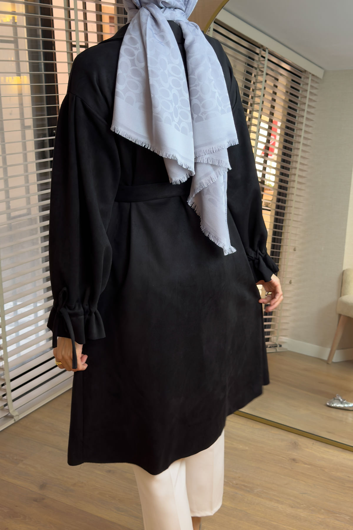 2160 Kuşak Detaylı Süet Kap - SİYAH |  