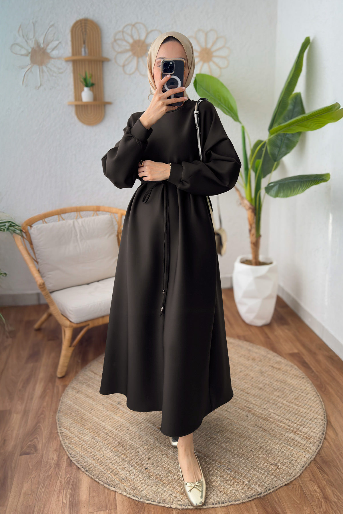 Elegance Scuba Elbise 2211 - ACI KAHVE |  