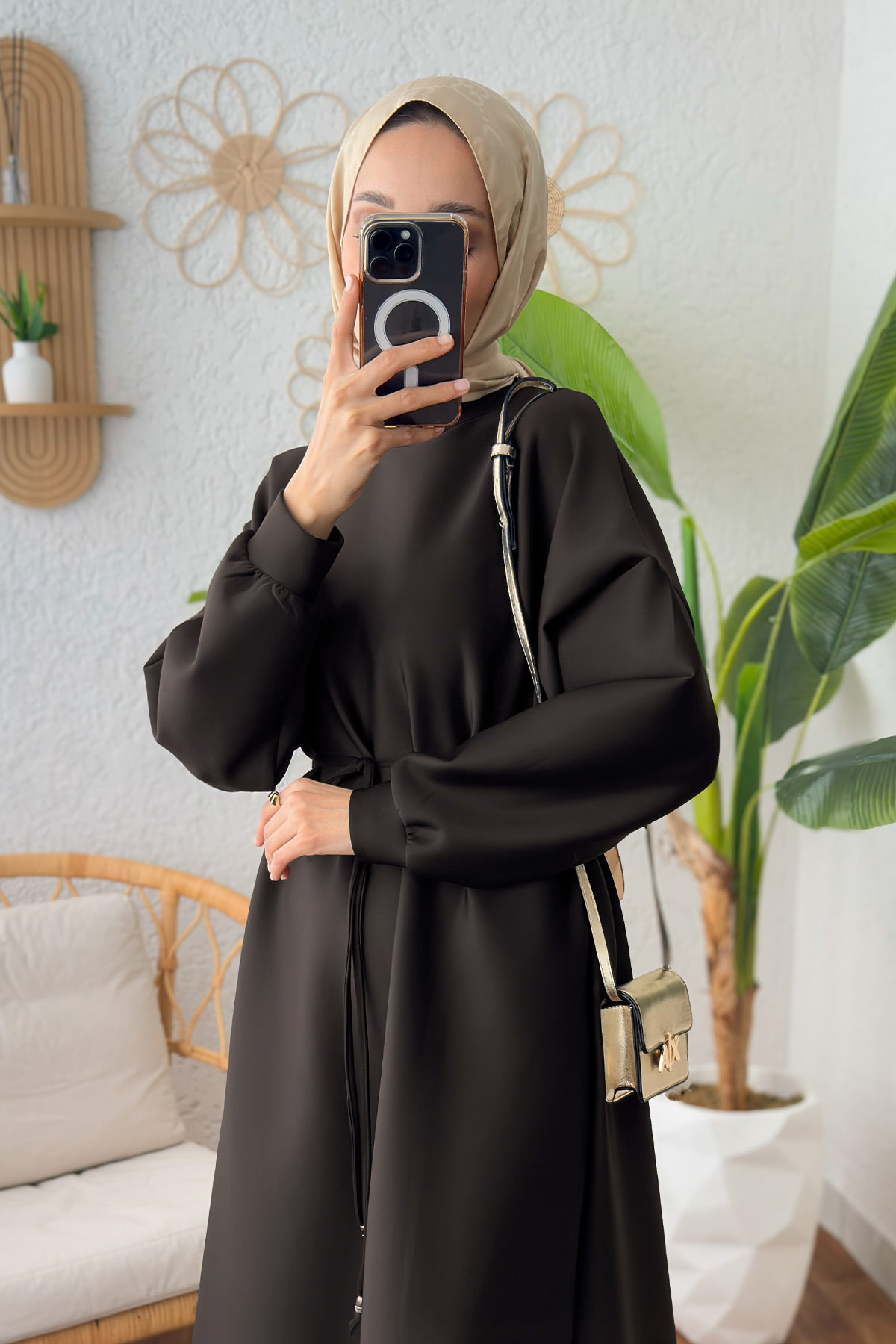 Elegance Scuba Elbise 2211 - ACI KAHVE |  