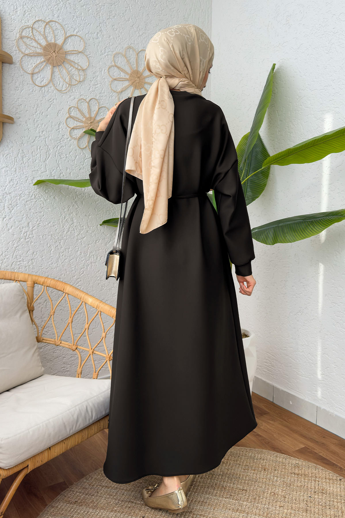 Elegance Scuba Elbise 2211 - ACI KAHVE |  