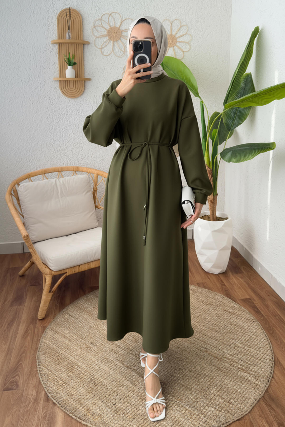 Elegance Scuba Elbise 2211 - HAKİ |  