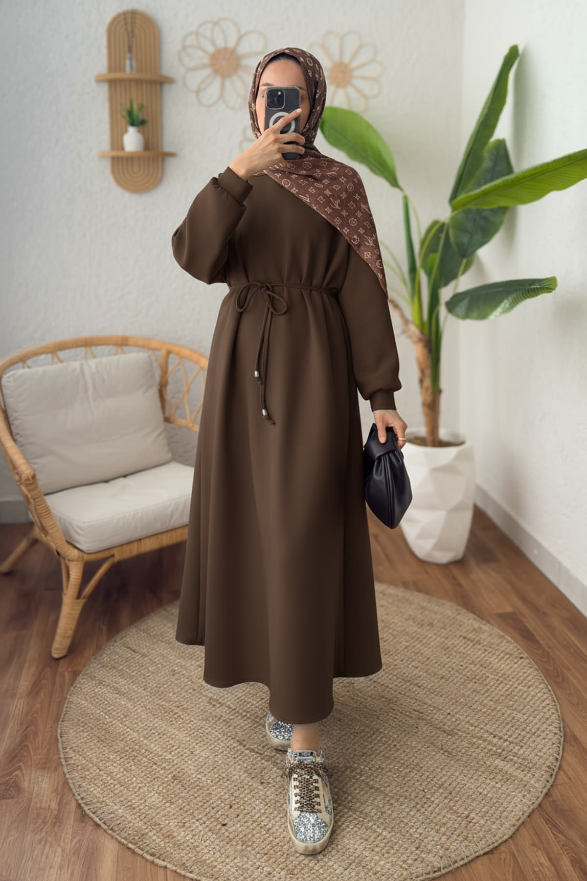 Elegance Scuba Elbise 2211 - KAHVERENGİ |  