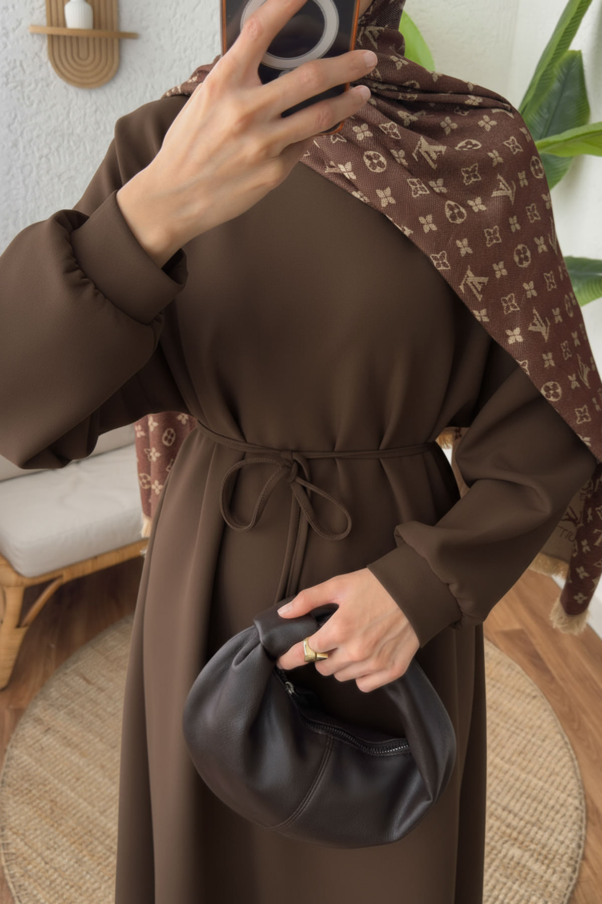 Elegance Scuba Elbise 2211 - KAHVERENGİ |  