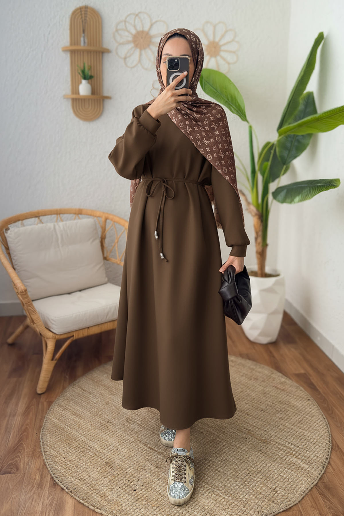 Elegance Scuba Elbise 2211 - KAHVERENGİ |  