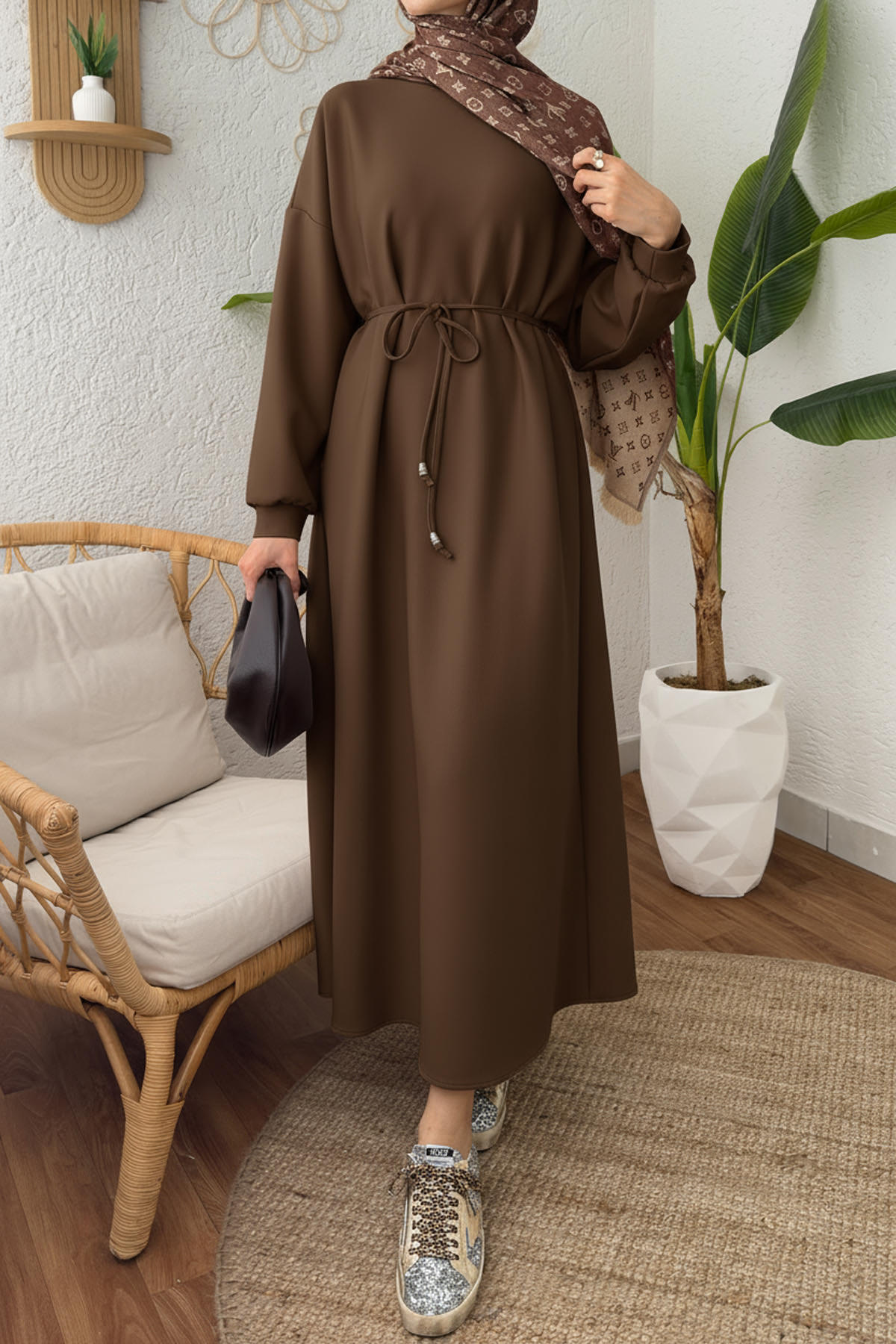 Elegance Scuba Elbise 2211 - KAHVERENGİ |  