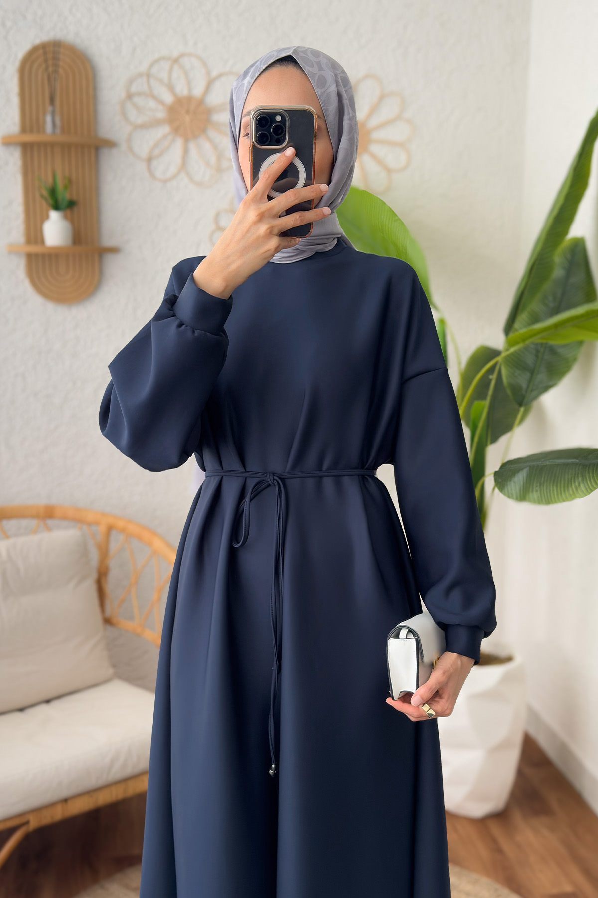 İp Kuşaklı Scuba Elbise 2211 - LACİVERT |  