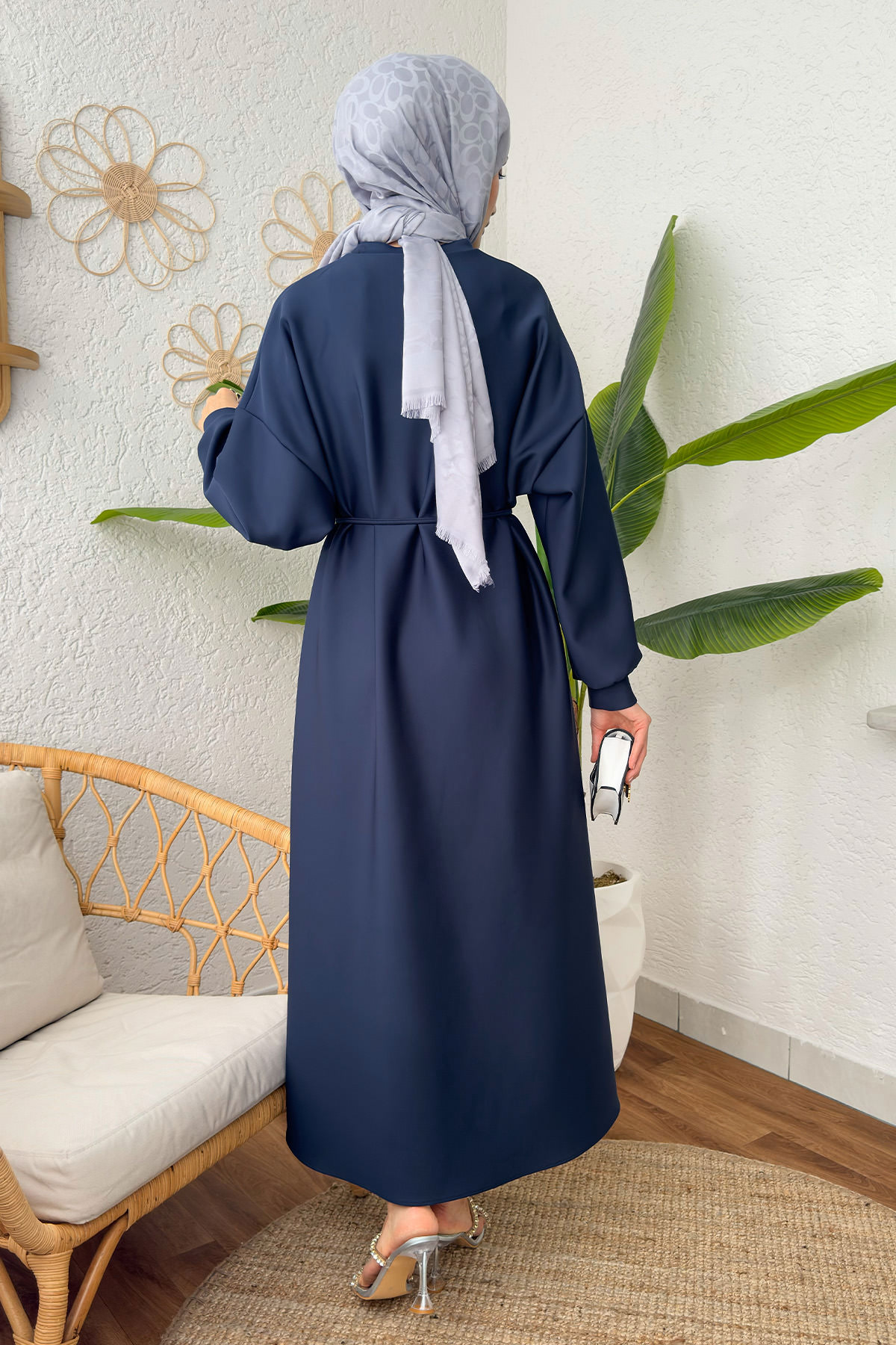 İp Kuşaklı Scuba Elbise 2211 - LACİVERT |  