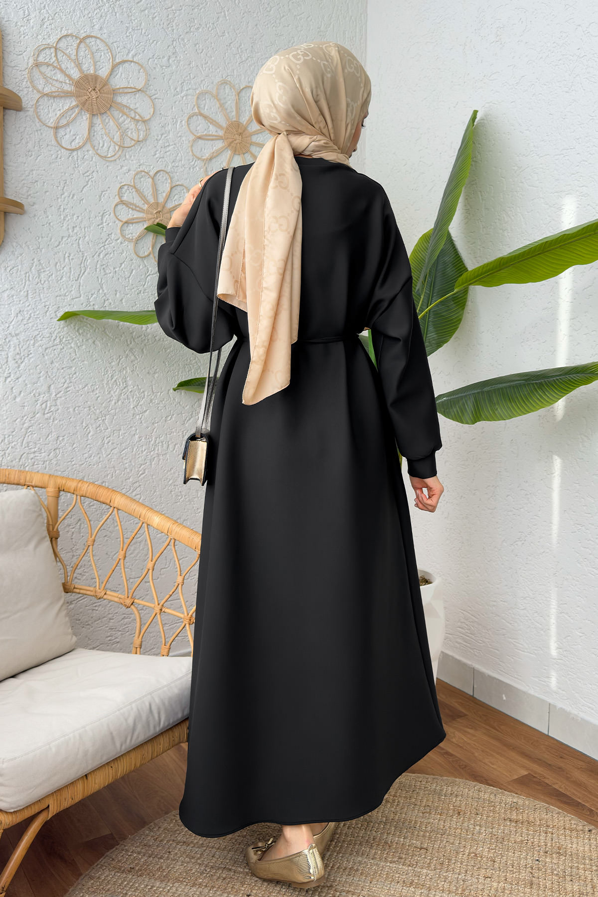 İp Kuşaklı Scuba Elbise 2211 - SİYAH |  