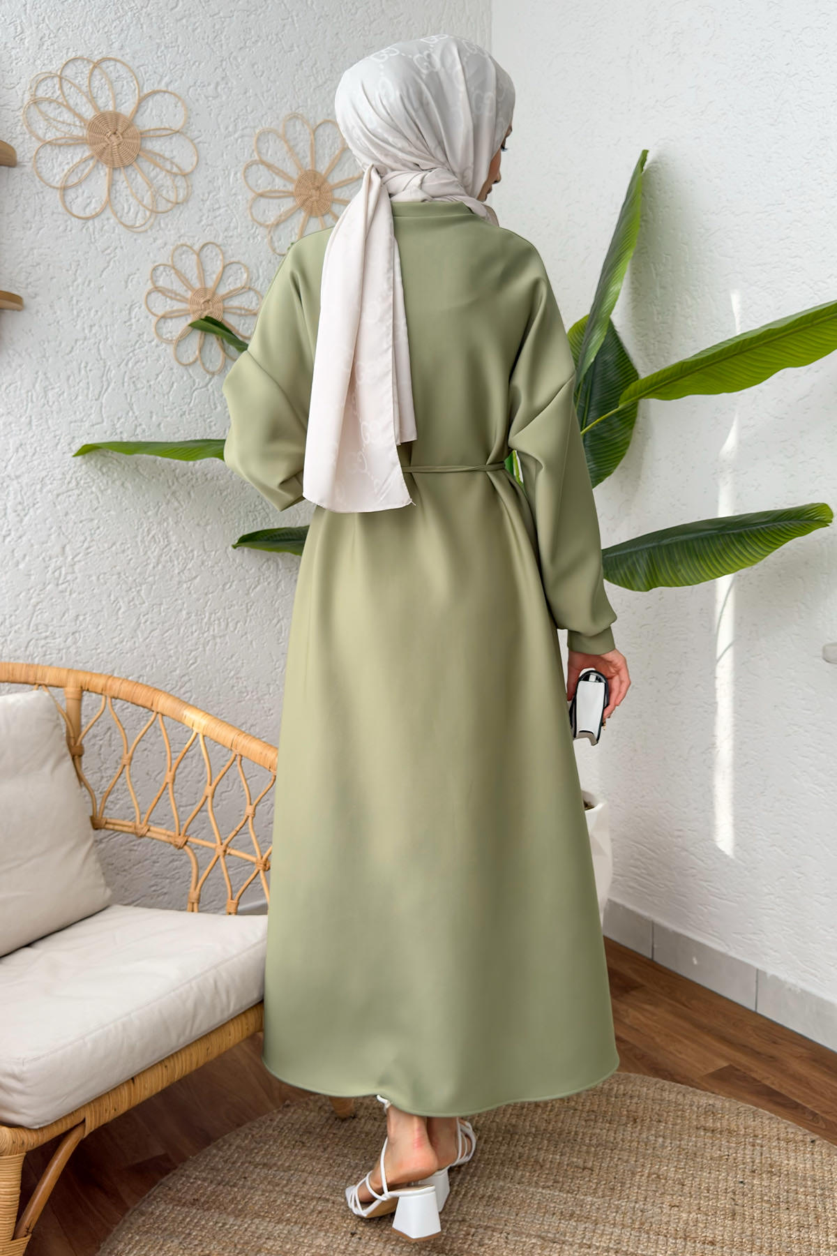 İp Kuşaklı Scuba Elbise 2211 - AÇIK HAKİ |  