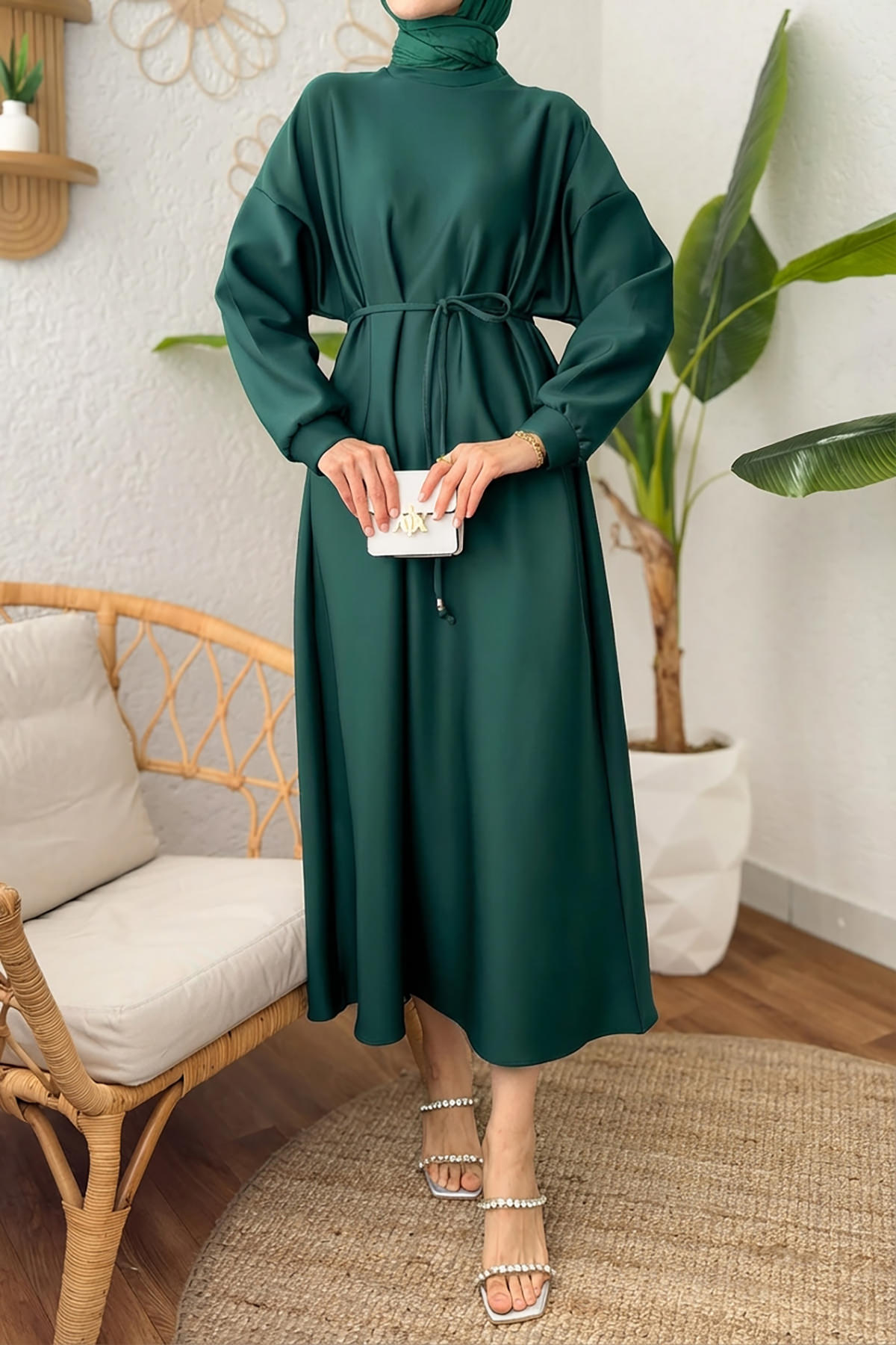 Elegance Scuba Elbise 2211 - ZÜMRÜT YEŞİLİ |  
