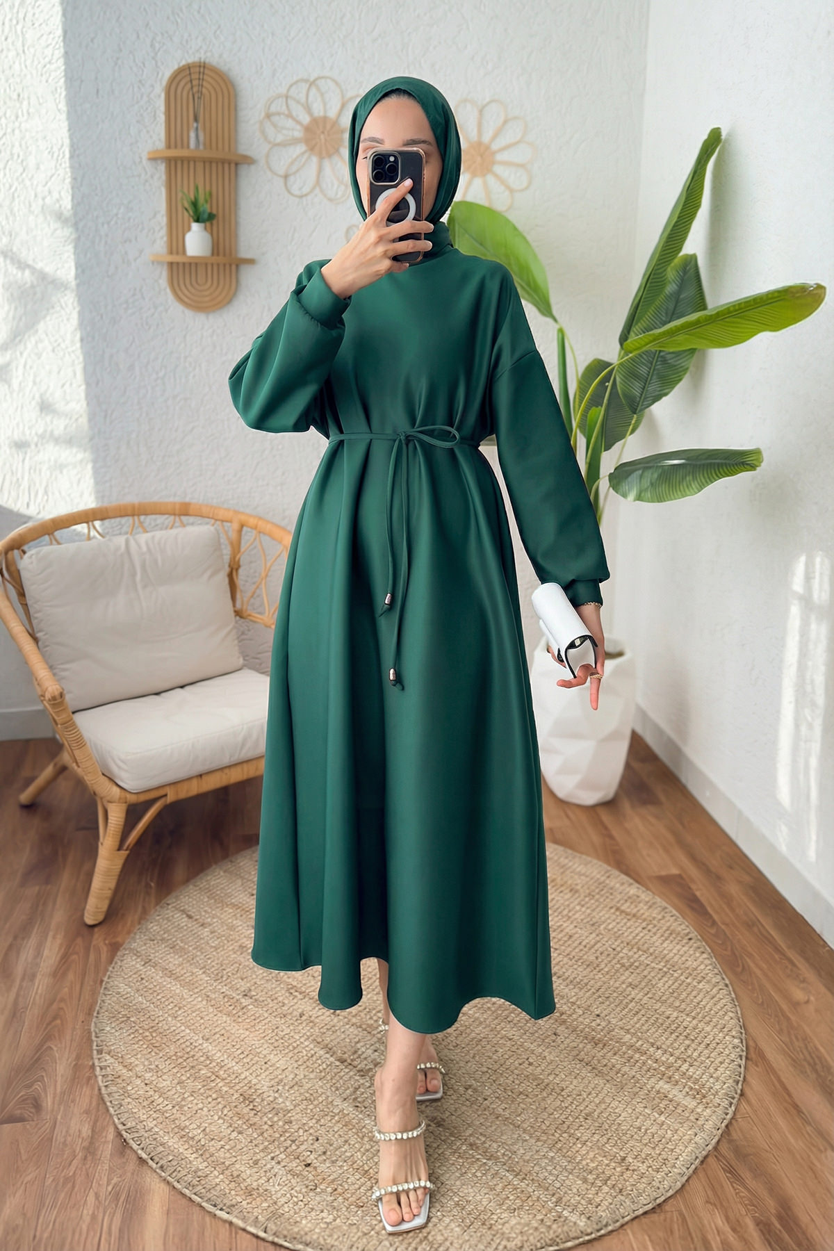 Elegance Scuba Elbise 2211 - ZÜMRÜT YEŞİLİ |  