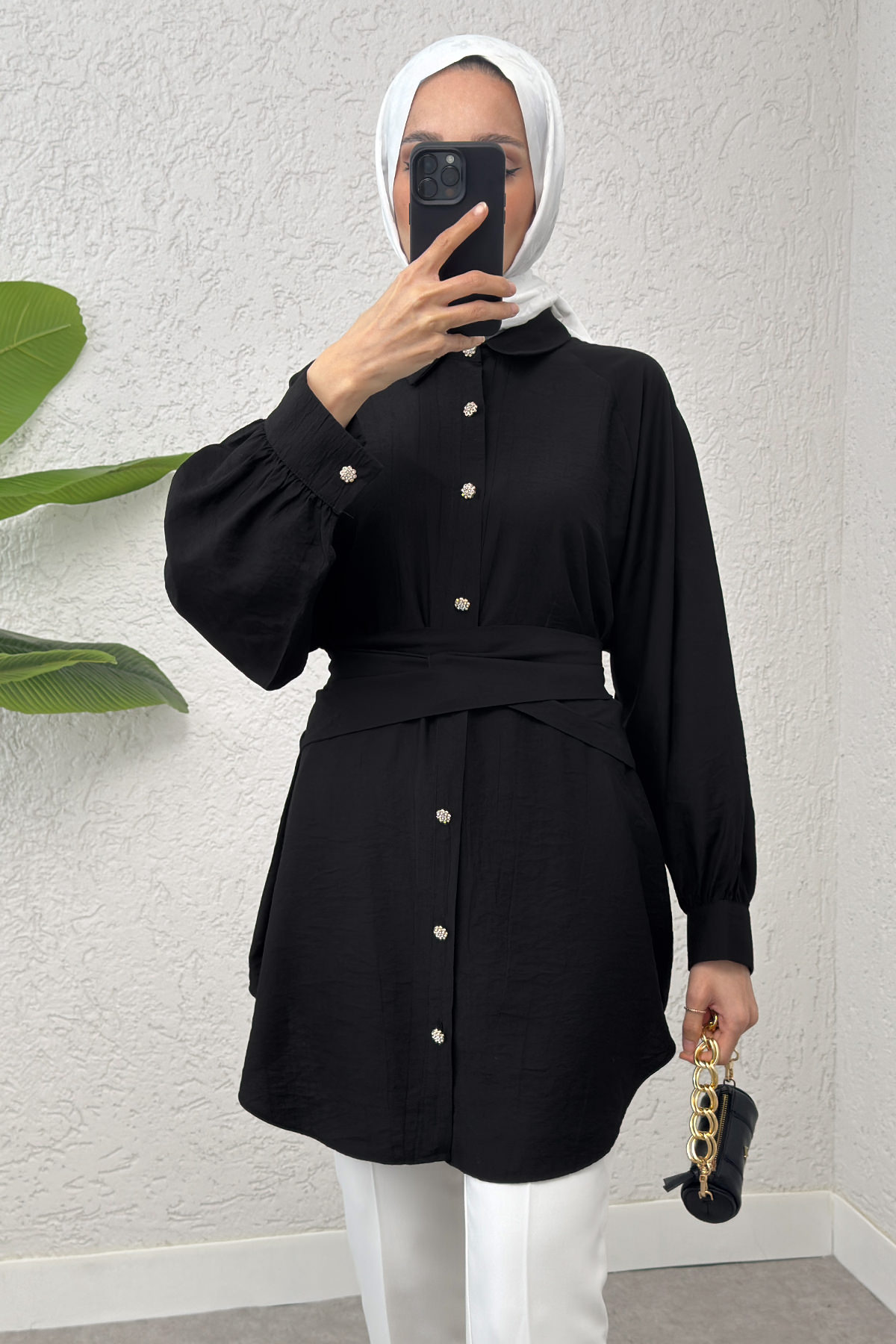 Entegre Kuşaklı Tunik 2217 -SİYAH |  