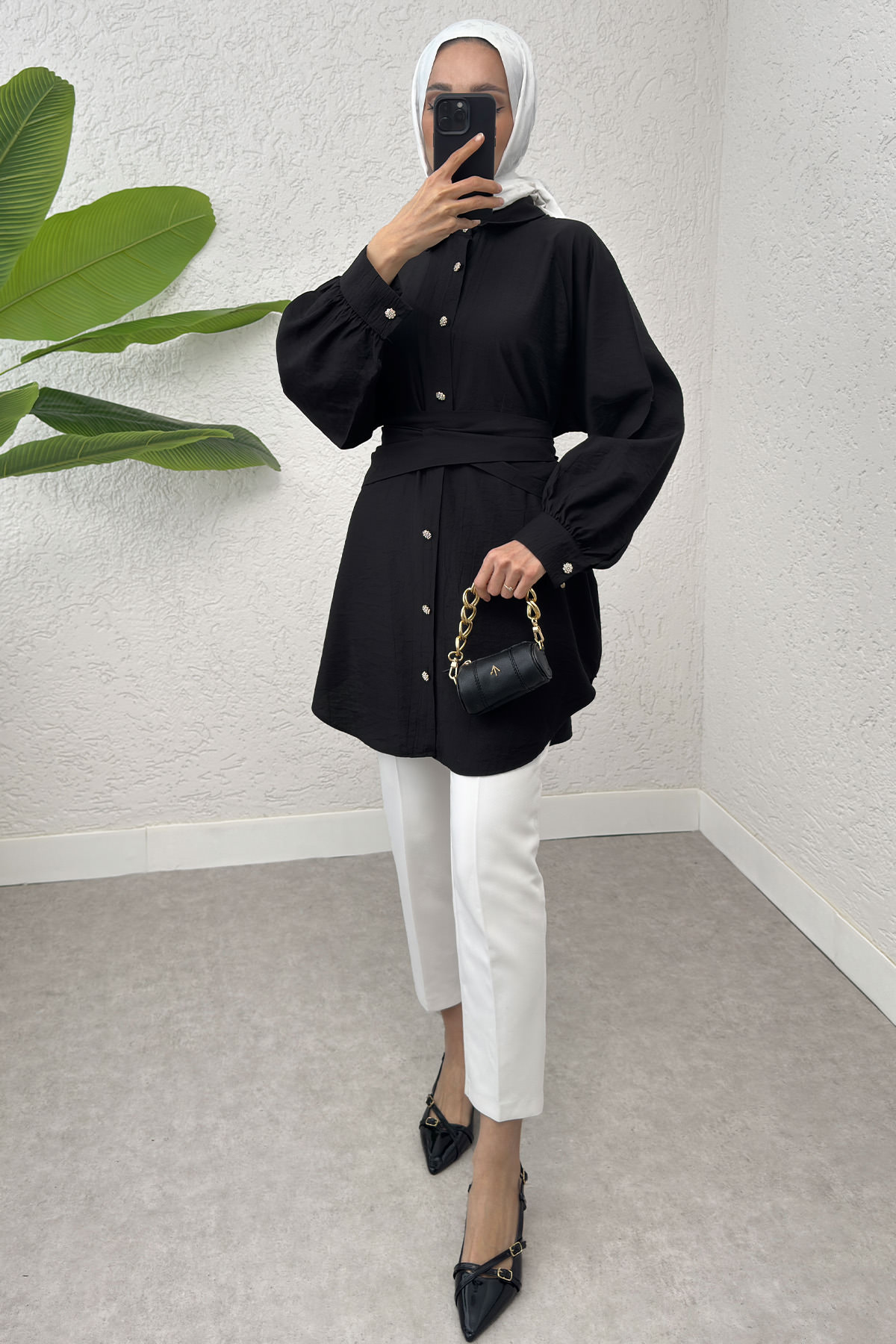 Entegre Kuşaklı Tunik 2217 -SİYAH |  