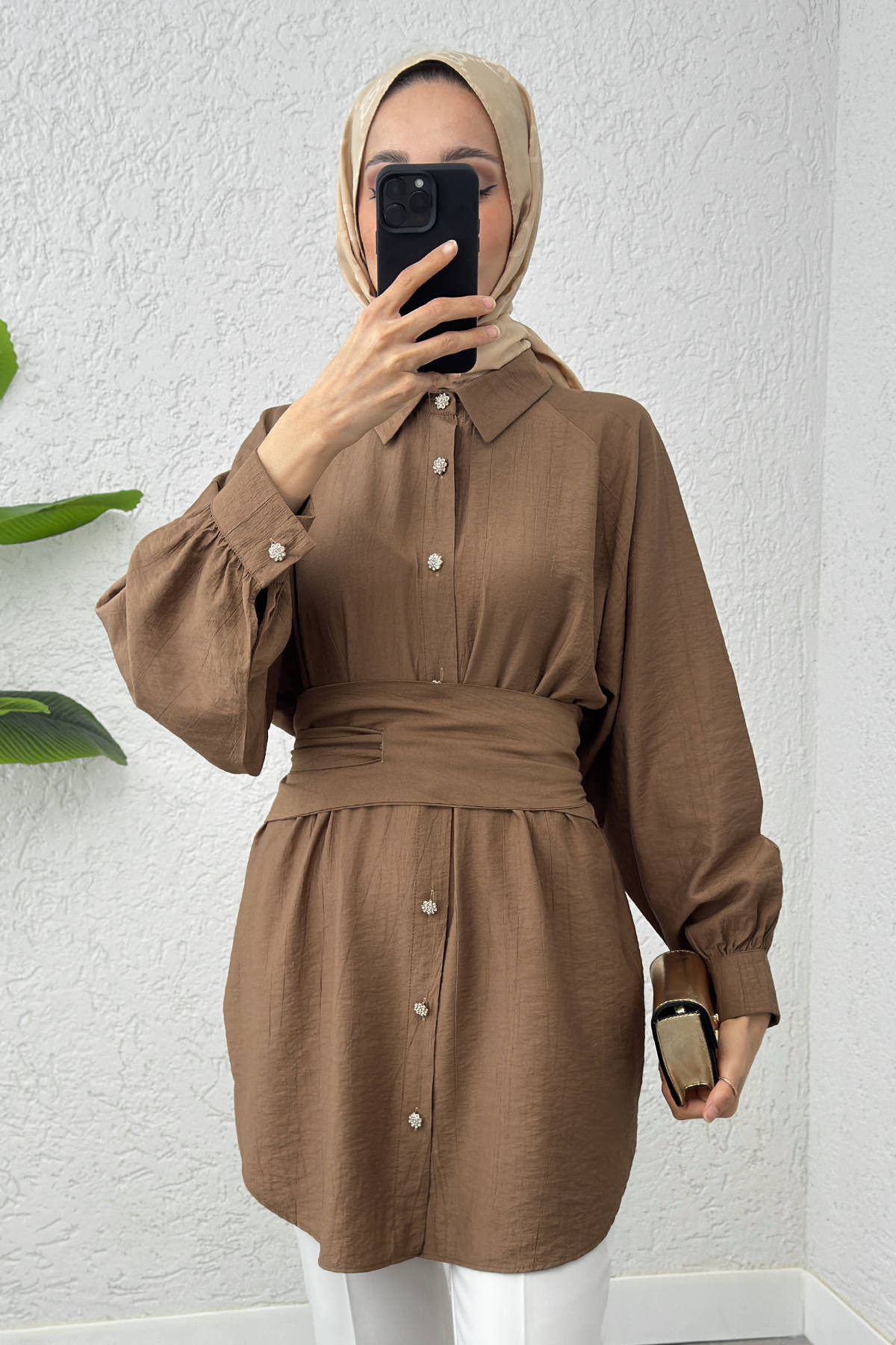 Entegre Kuşaklı Tunik 2217 -VİZON |  