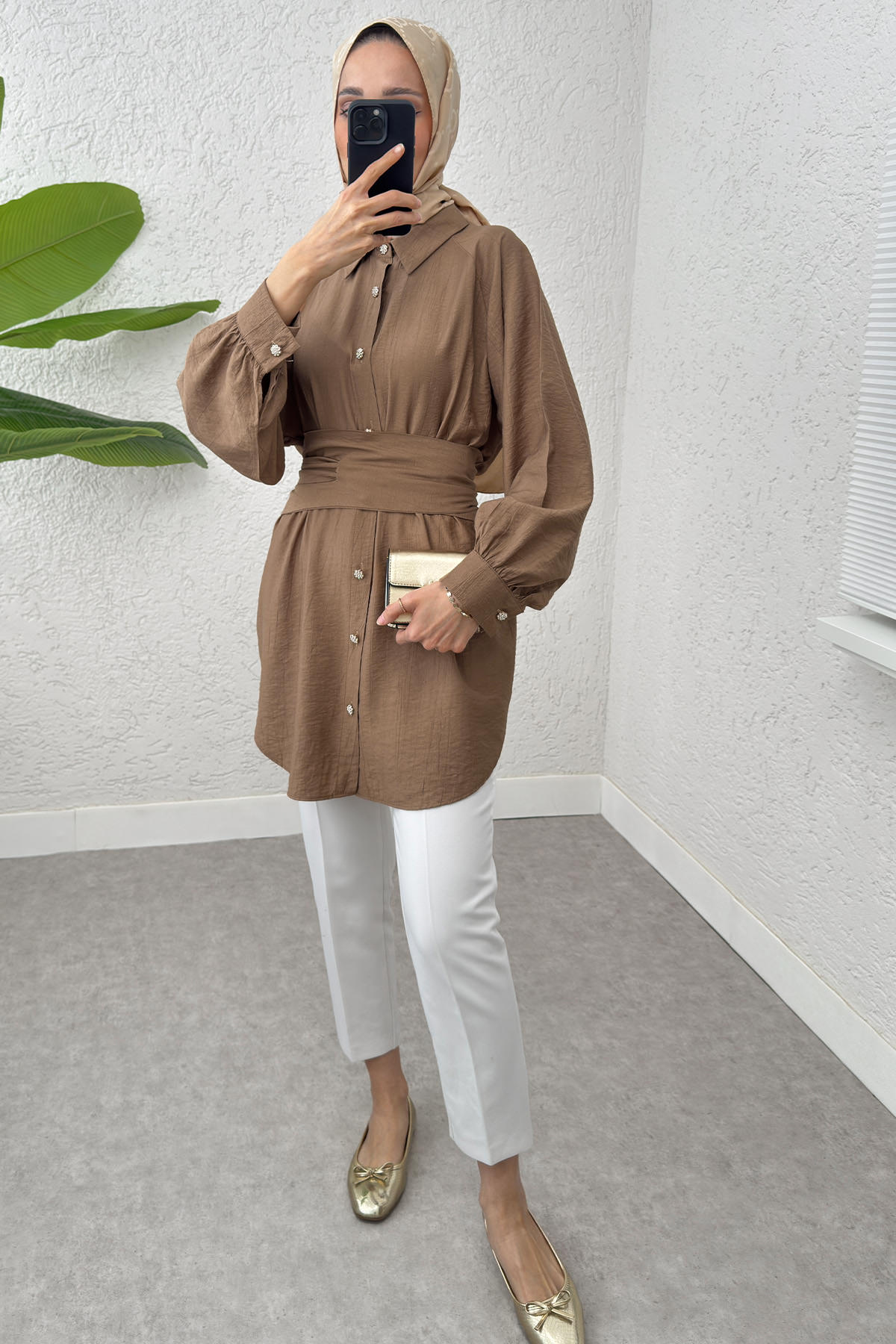 Entegre Kuşaklı Tunik 2217 -VİZON |  