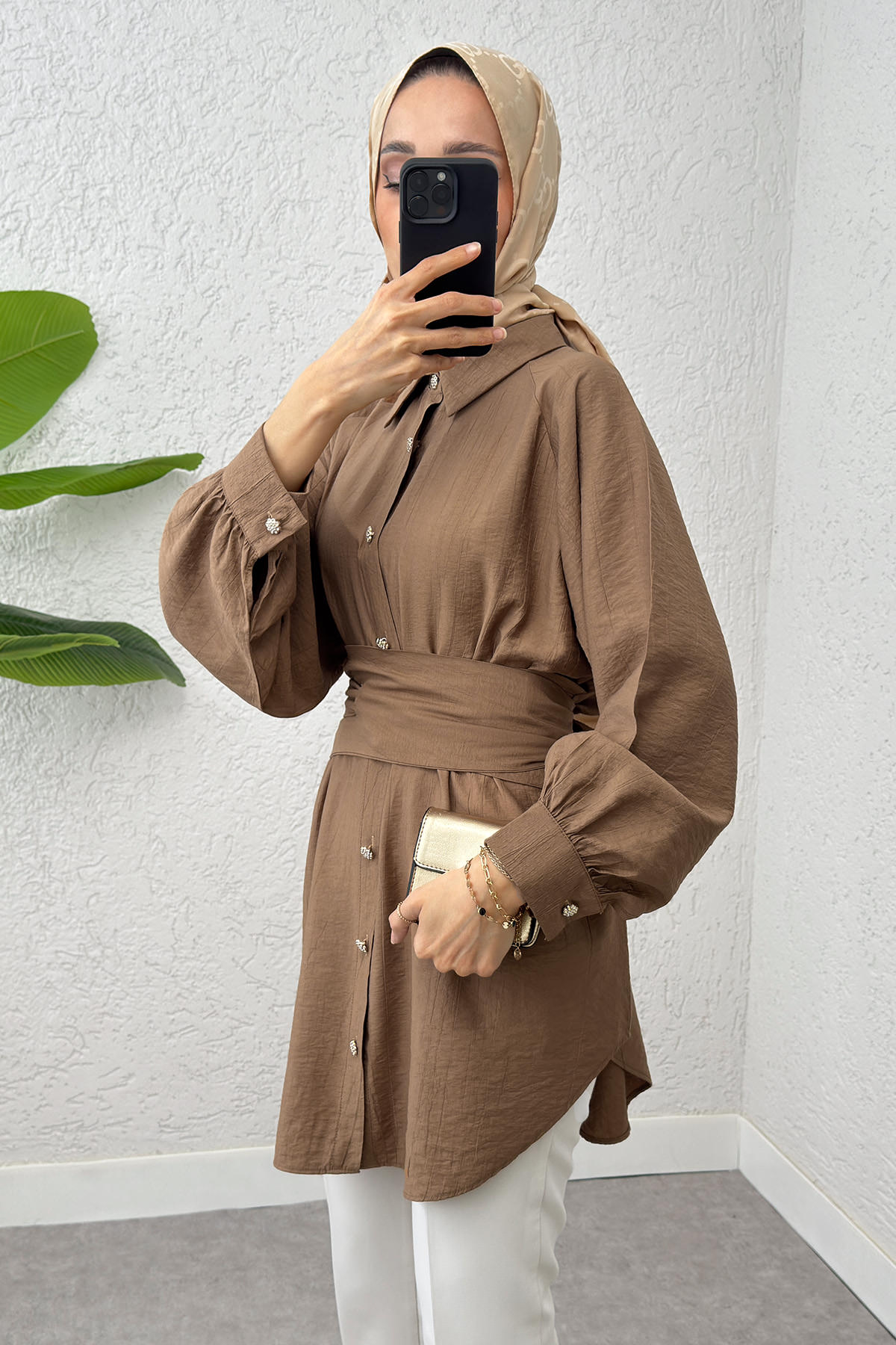 Entegre Kuşaklı Tunik 2217 -VİZON |  